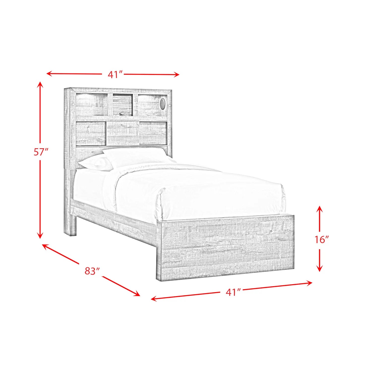 Beckett Twin Bookcase Panel 6PC Bedroom Set with Bluetooth