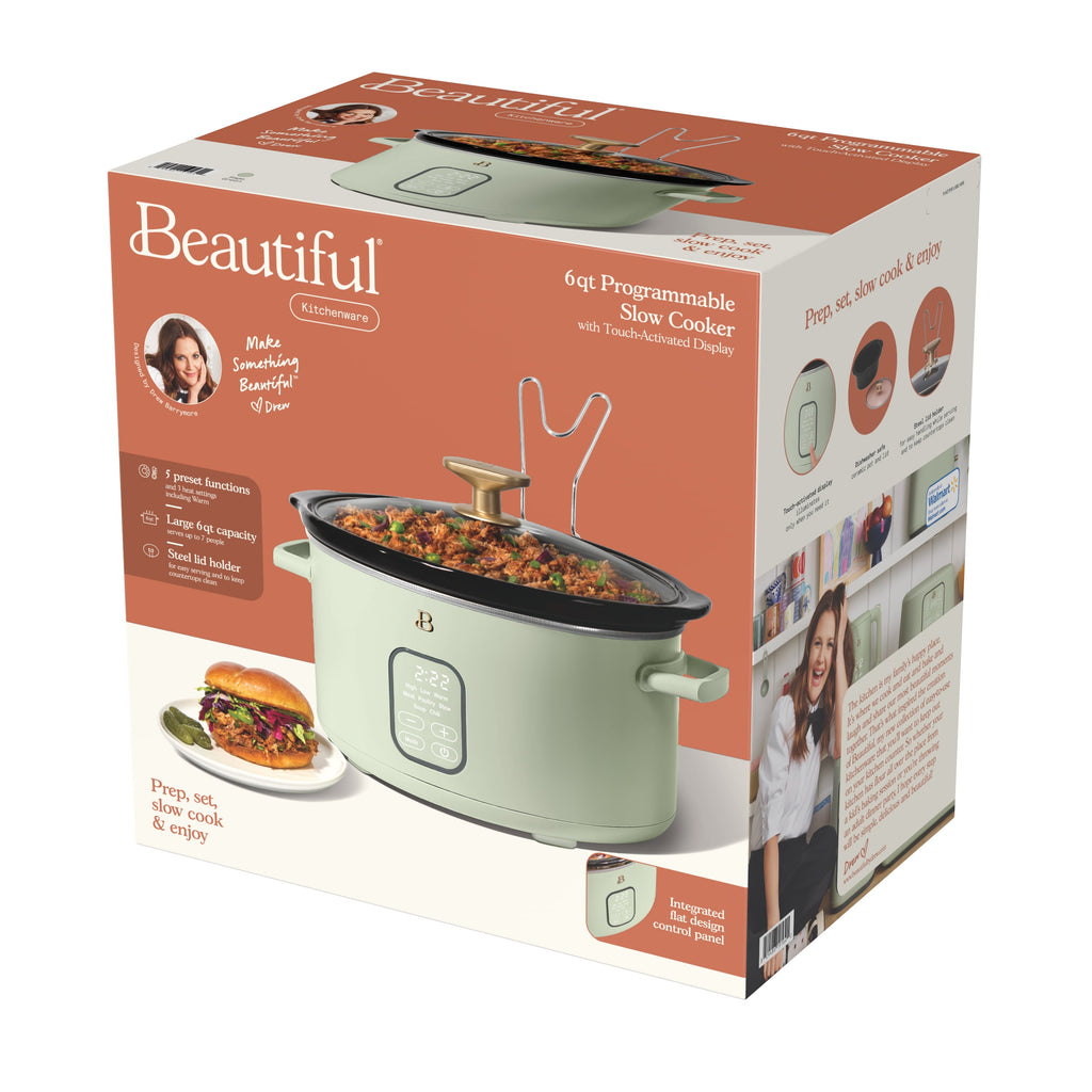 Beautiful 6 Qt Programmable Slow Cooker, White Icing by Drew Barrymore