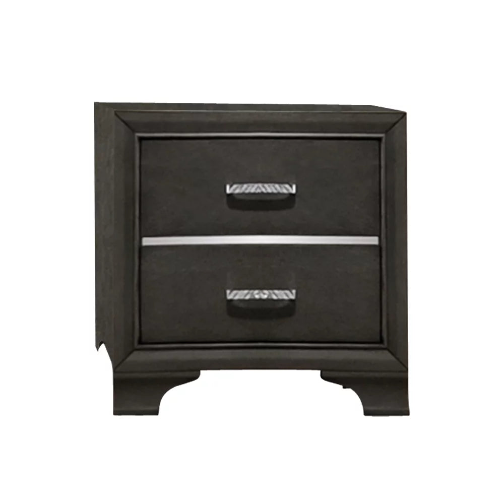 5 Piece Queen Size Modern Gray Wood With Upholstered Tufted Faux Leather Headboard Panel Bedroom Set (Bed, Dresser & Mirror, Chest, Nightstand)