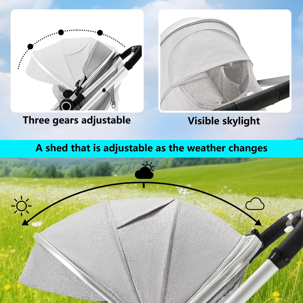 AILEEKISS 2 in 1 Convertible Baby Stroller, Unisex Folding Infant Newborn Bassinet Pram, Dark Grey