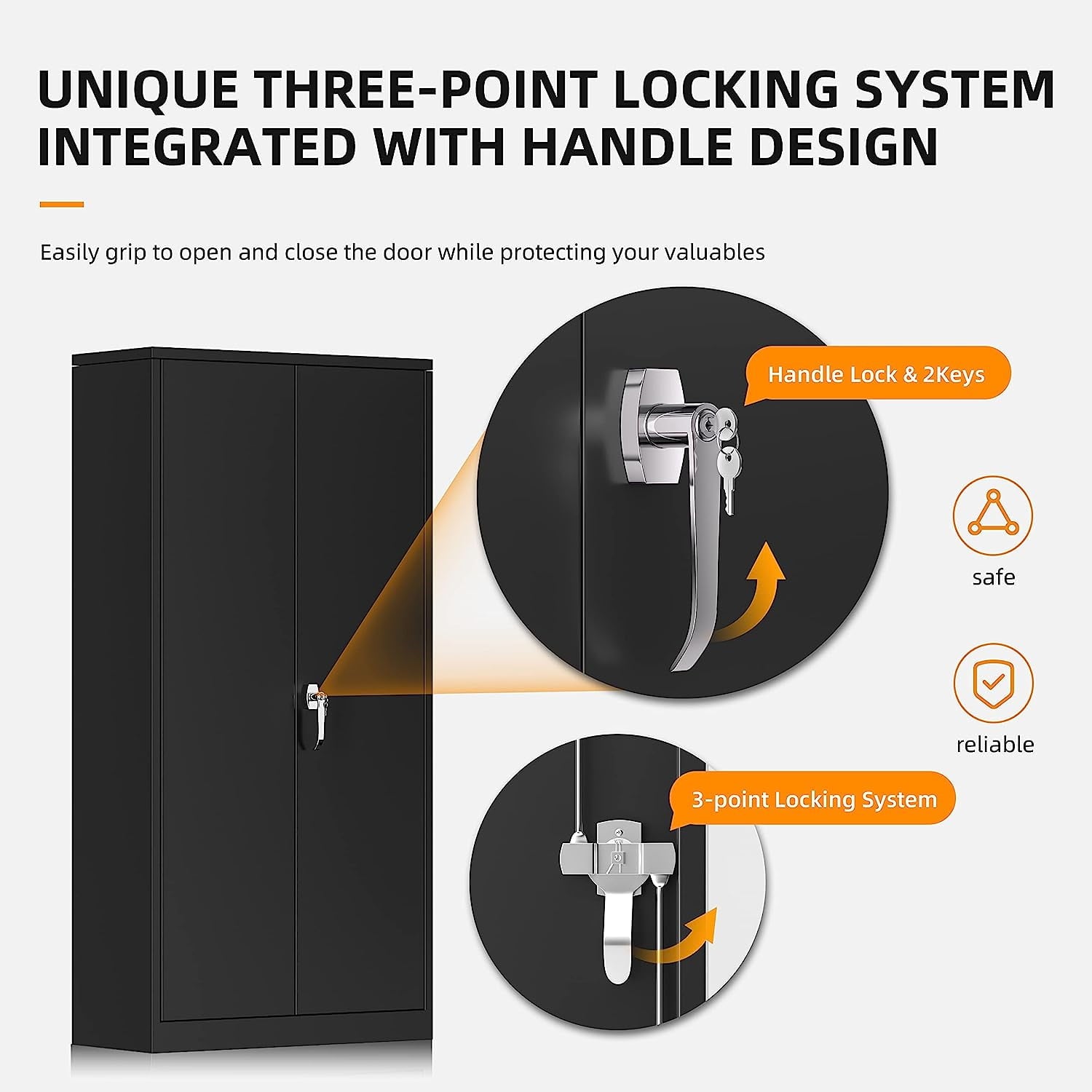 71" Metal Garage Storage Cabinet with Locking Doors and Adjustable Shelves for Home, Office(Black)