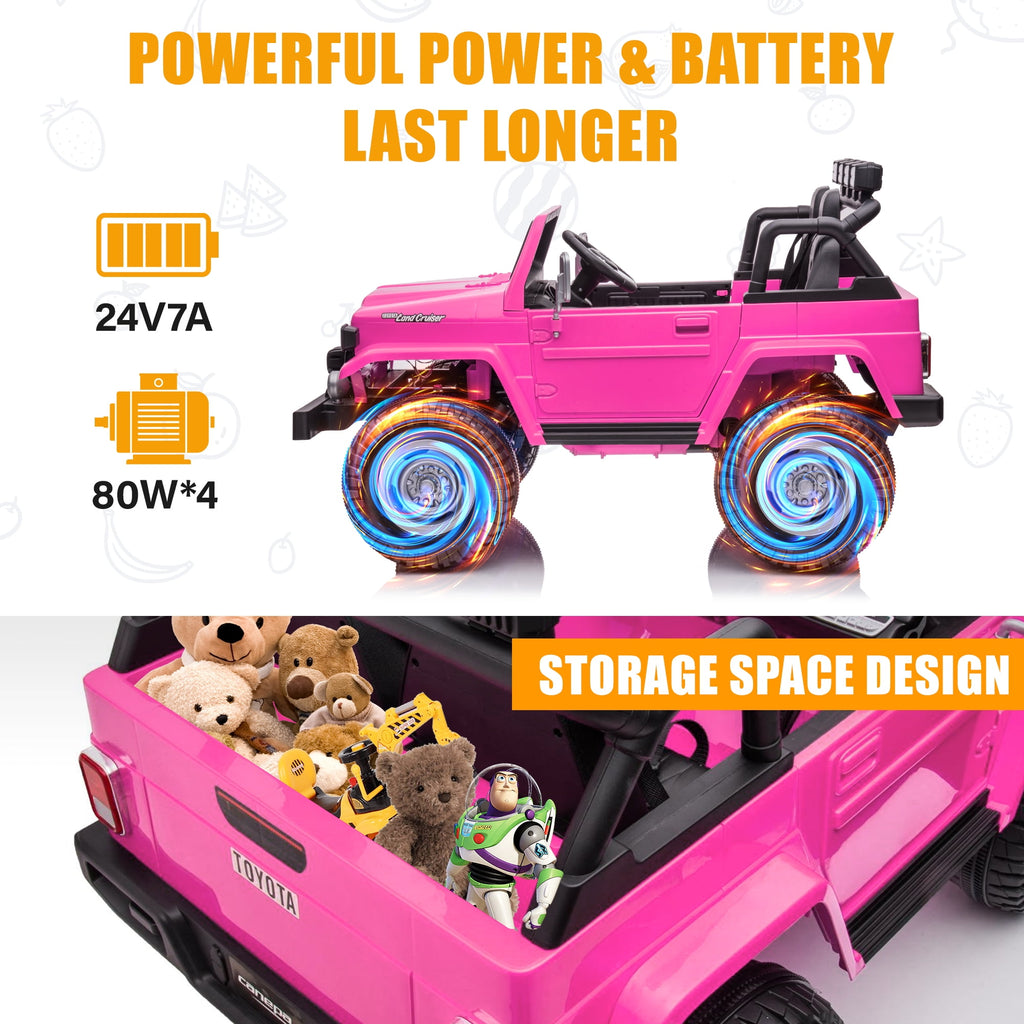 2 Seater 24V Ride on Car, Licensed Toyota Land Cruiser FJ40 Electric Truck with Remote Control, 4x80W Engine, Battery Powered Kid Car to Drive for Boy Girl, White