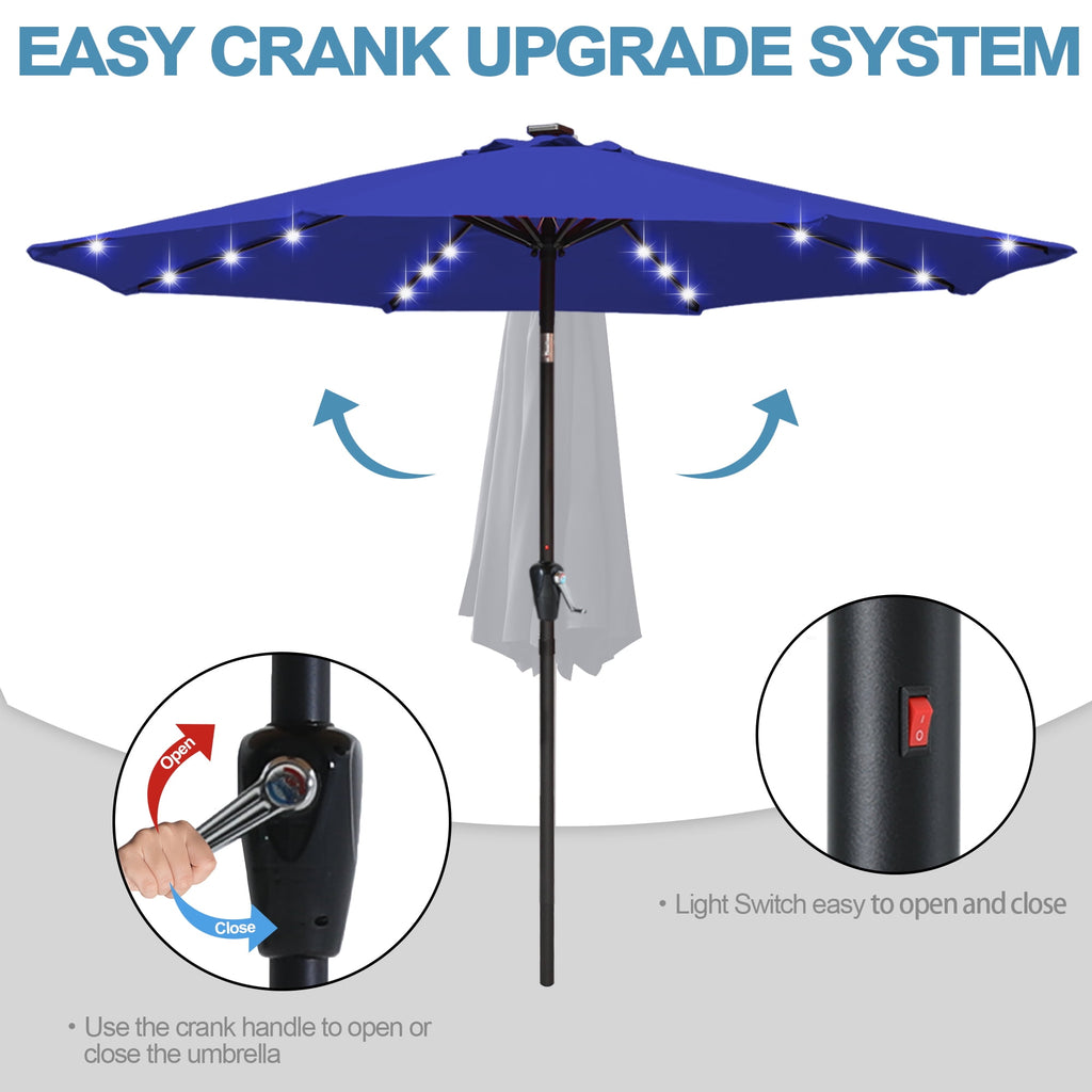 ABCCANOPY 7.5ft Patio Solar Umbrella LED Outdoor Umbrella with Tilt and Crank, Turquoise