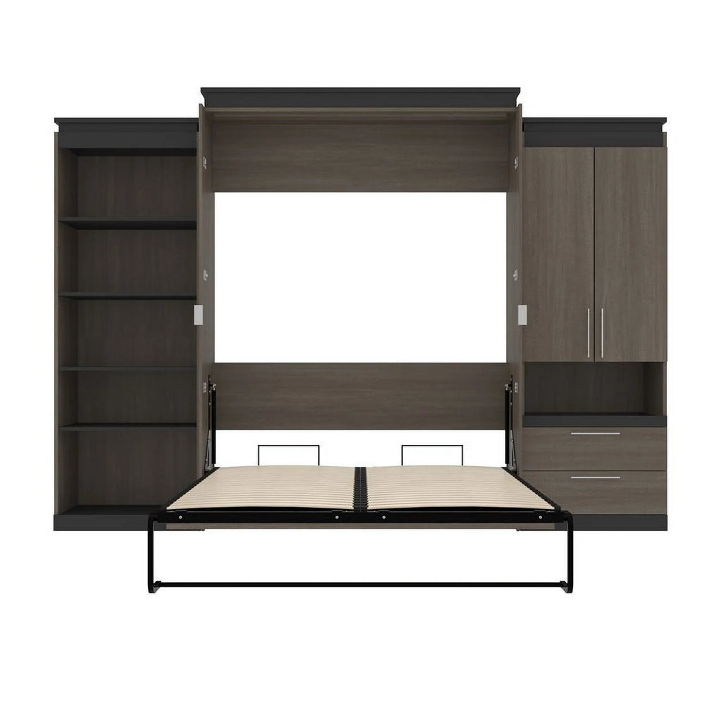 Atlin Designs 124" Queen Murphy Bed with Multifunctional Storage in Bark Gray