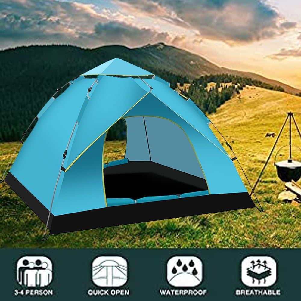 Aedavey Camping Tent 3 Person Automatic Pop Up Instant Tent Waterproof Windproof Portable 7' x 7' x 53" Lake Blue