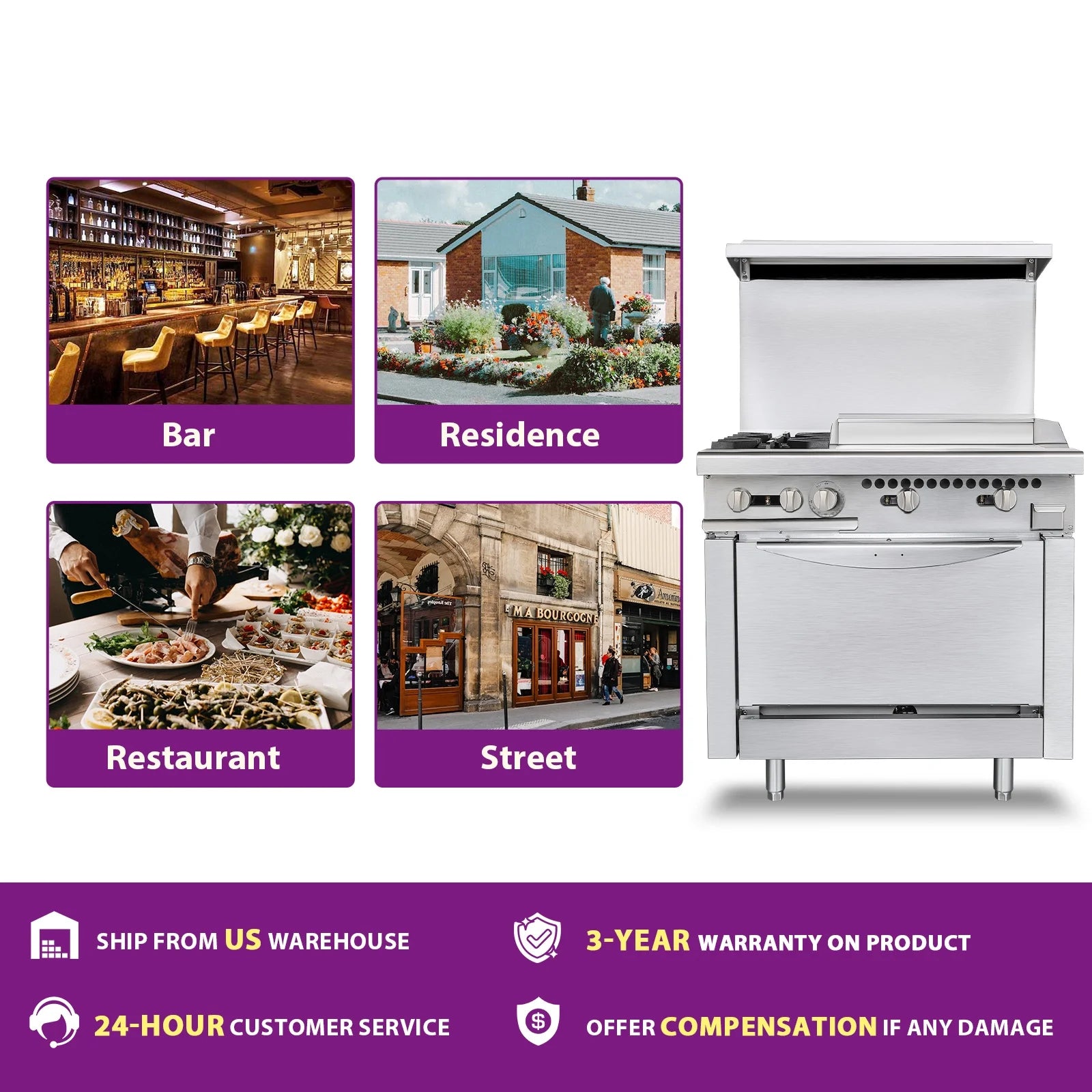 36" Stainless Steel Gas Range Stove