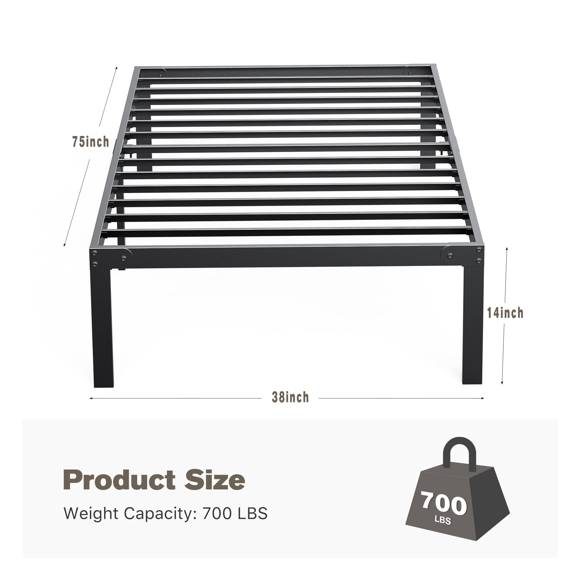 Bed Frame - Full Size Heavy Duty Platform Bed with Underbed Storage, 14-Inch High Steel Slat Support, Non-Slip Design, No Box Spring Required