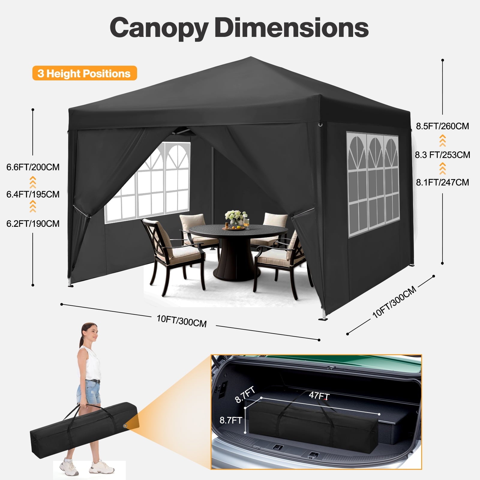 10'x 10' Pop up Canopy 1 Person Setup Canopy Portable Outdoor Party Instant Shelter with 4 Removable Sidewalls & Carrying Bag for Wedding Picnics Camping, White