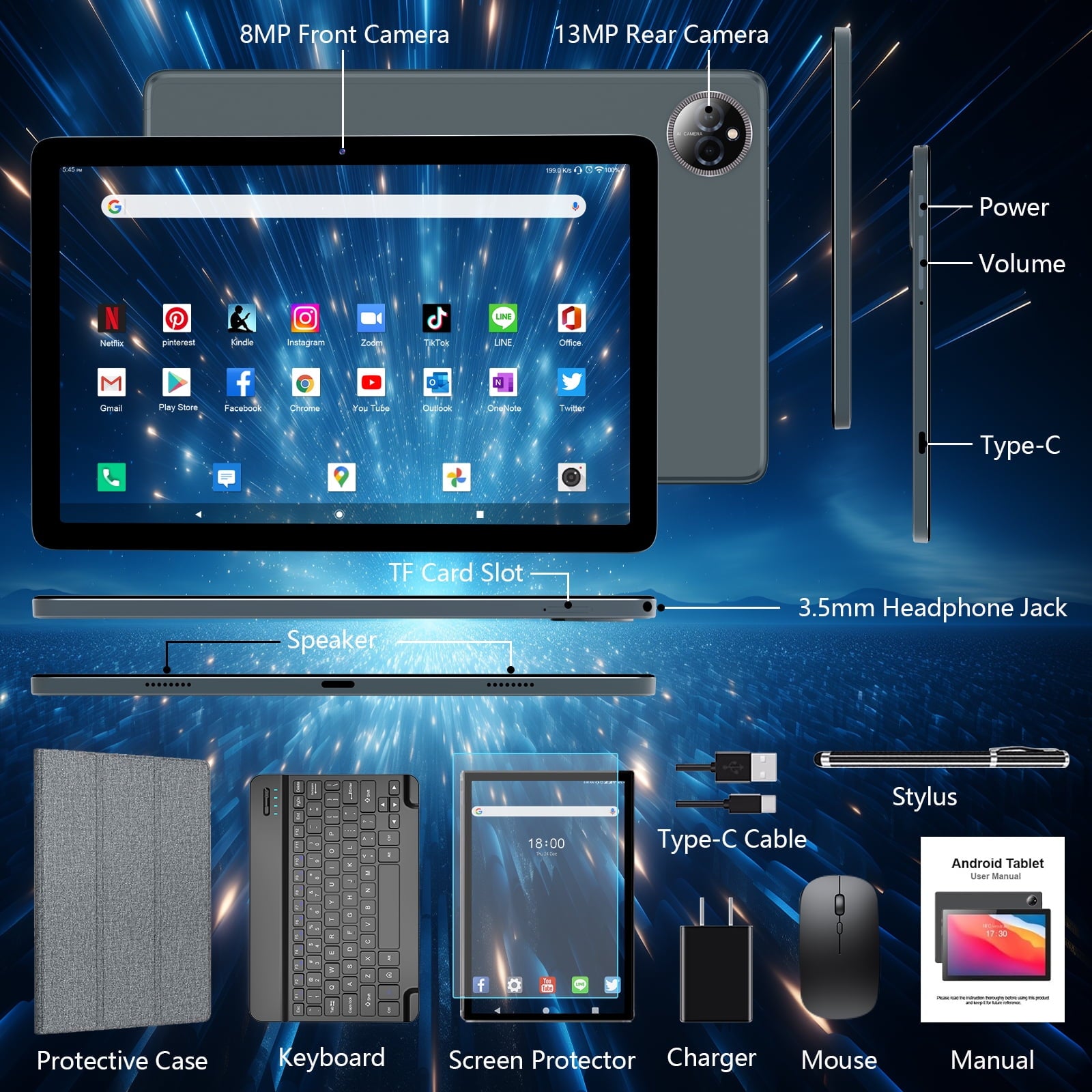 Android 14 Tablet,128GB ROM 1TB Expand,HD IPS Touchscreen, 5G/2.4G WiFi, Bluetooth 5.0, GPS, 4G Phone Tablet,2024 Newest