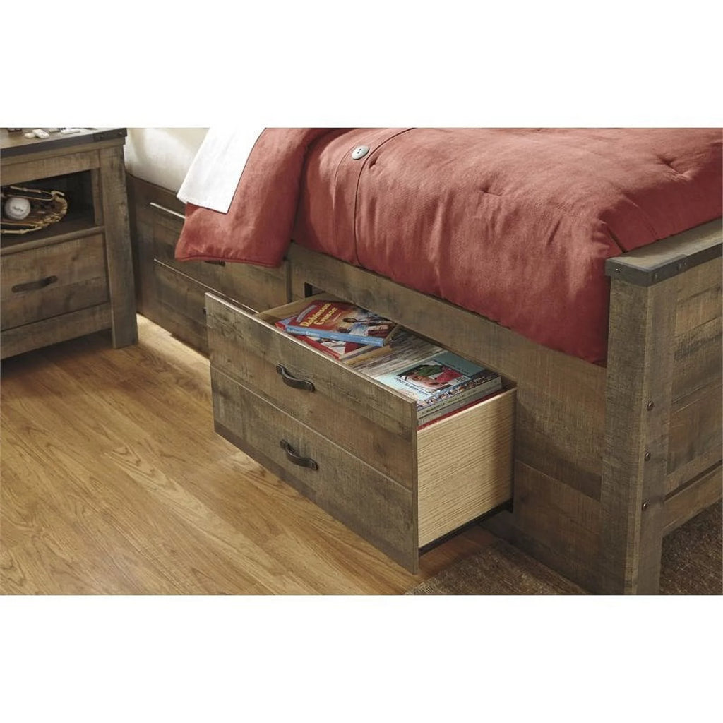 Ashley Furniture Trinell Twin Bed with Underbed Storage in Brown