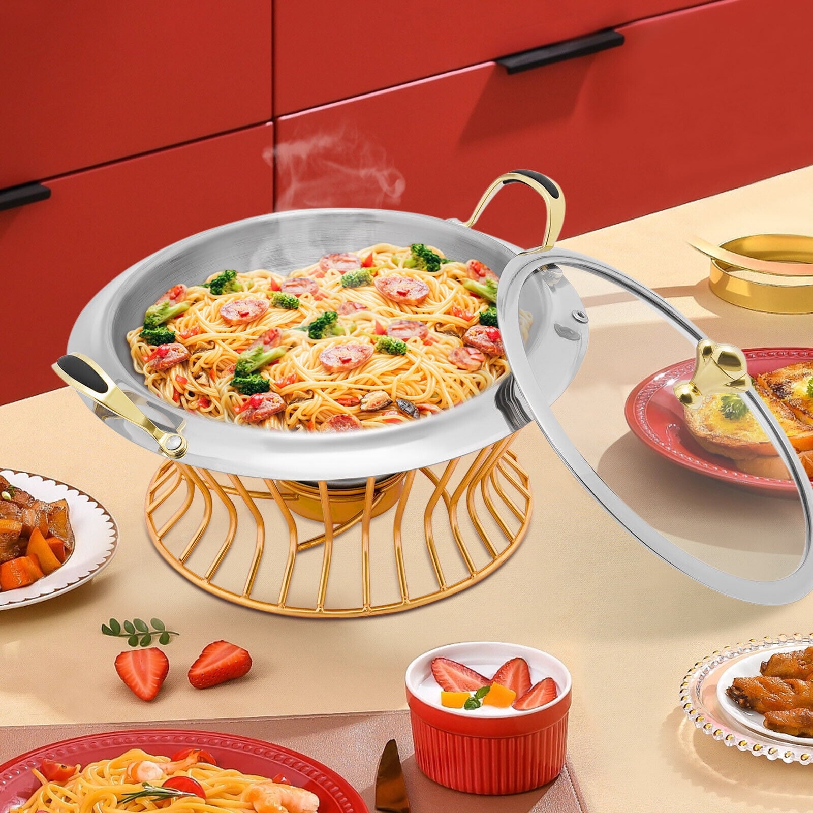 2L Non-stick Chafing Dish Food Warmer Surface Buffet Warmers Adjustable Fire Chafing Dish Food Warmer