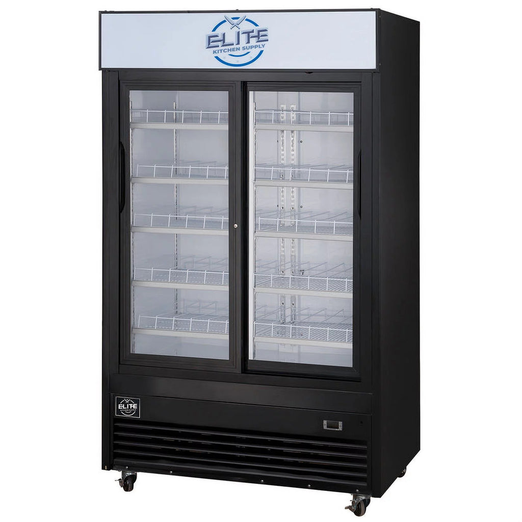 47 in Automatic Defrosting Commercial Merchandiser Refrigerator with Sliding Glass Doors in Black 33.3 cu. ft.