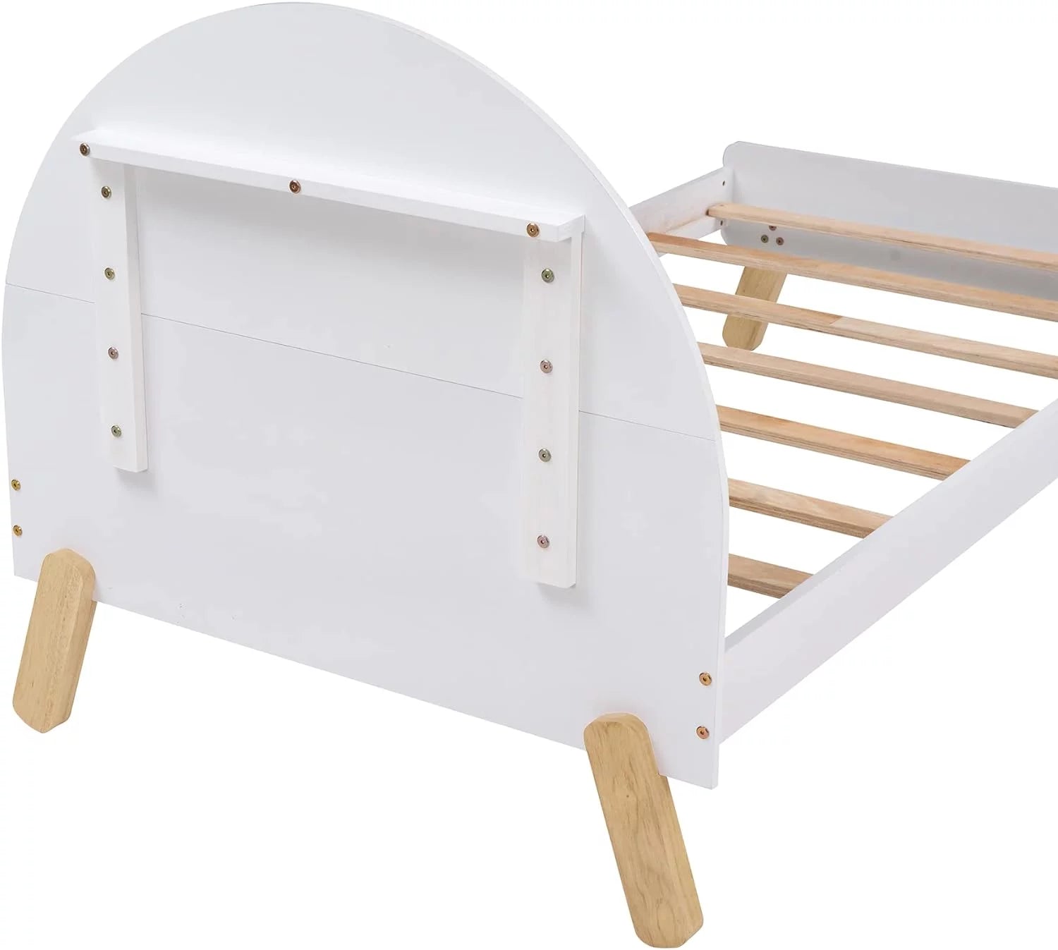 Bed Frame, Cute Platform Bed With Curved Headboard And Shelf Behind, Solid Wood Bed For Kids Teens Adults Girls Boys, No Box Spring Needed ( Size, White)