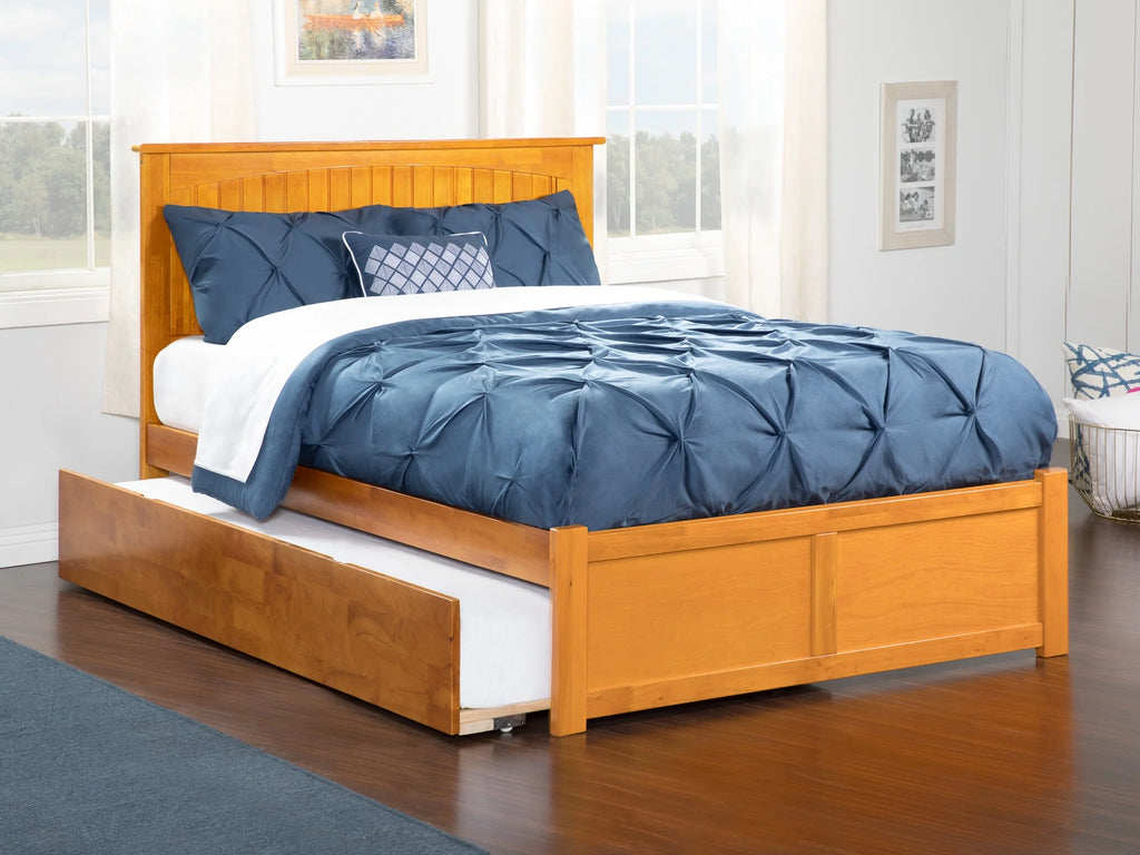 AFI Nantucket Full Size Platform Bed with Panel Footboard and Twin Size Trundle in Caramel Latte