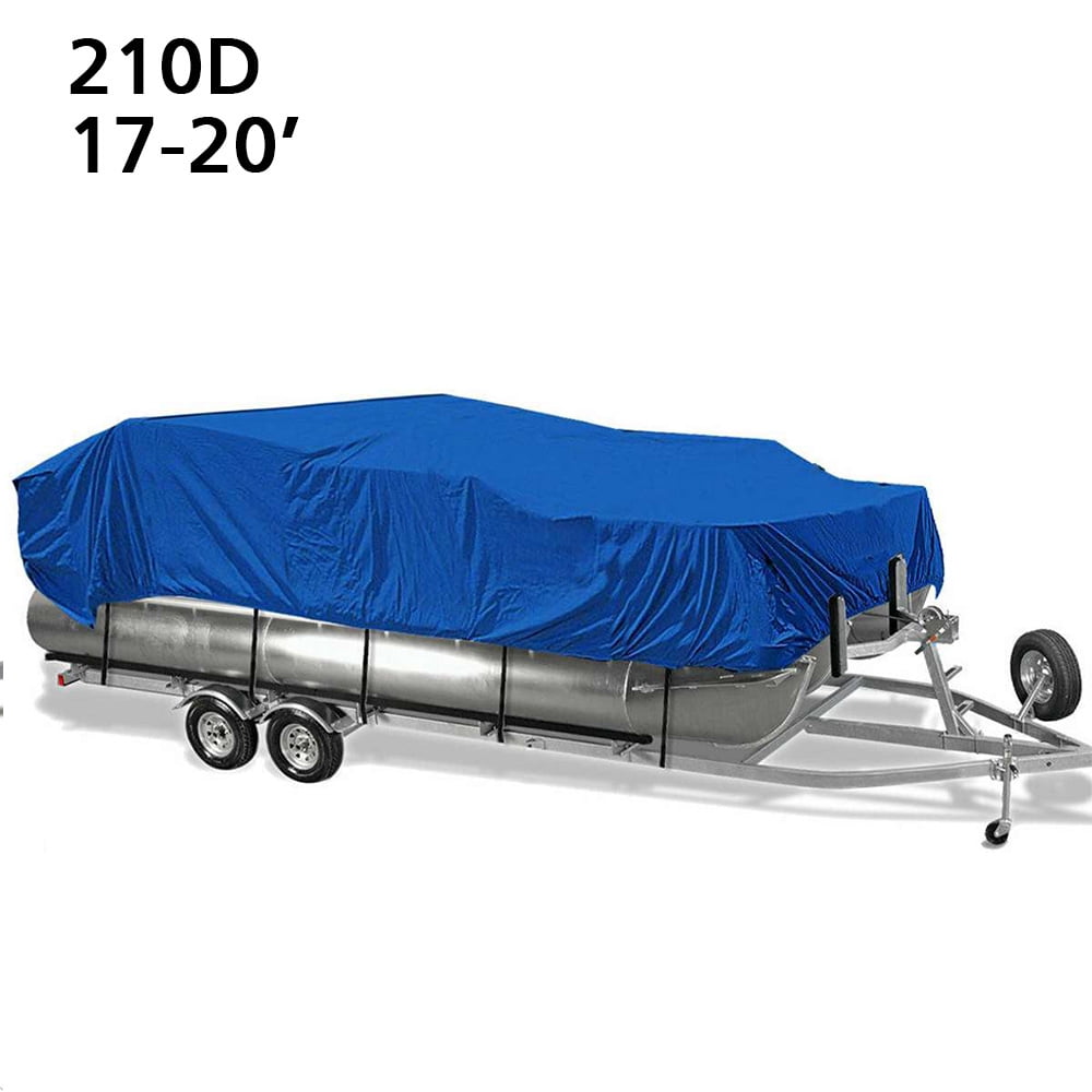 17-24Ft 210D Anti-UV Waterproof Pontoon Fabric Boat Cover Trailerable Fish Ski Blue And Black