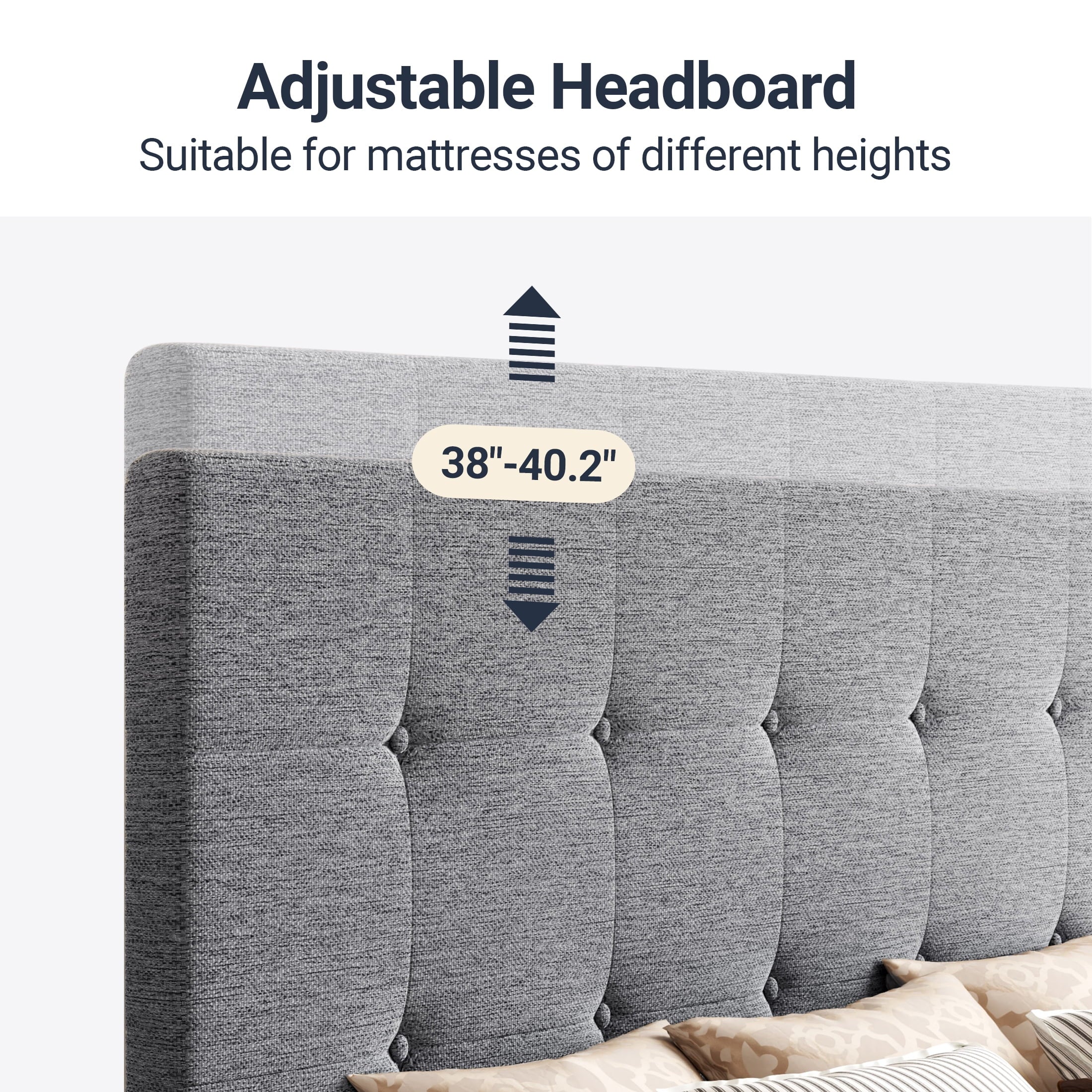 Allewie Upholstered King Platform Bed Frame with 4 Drawers Storage and Headboard, Square Stitched Button Tufted, Light Grey