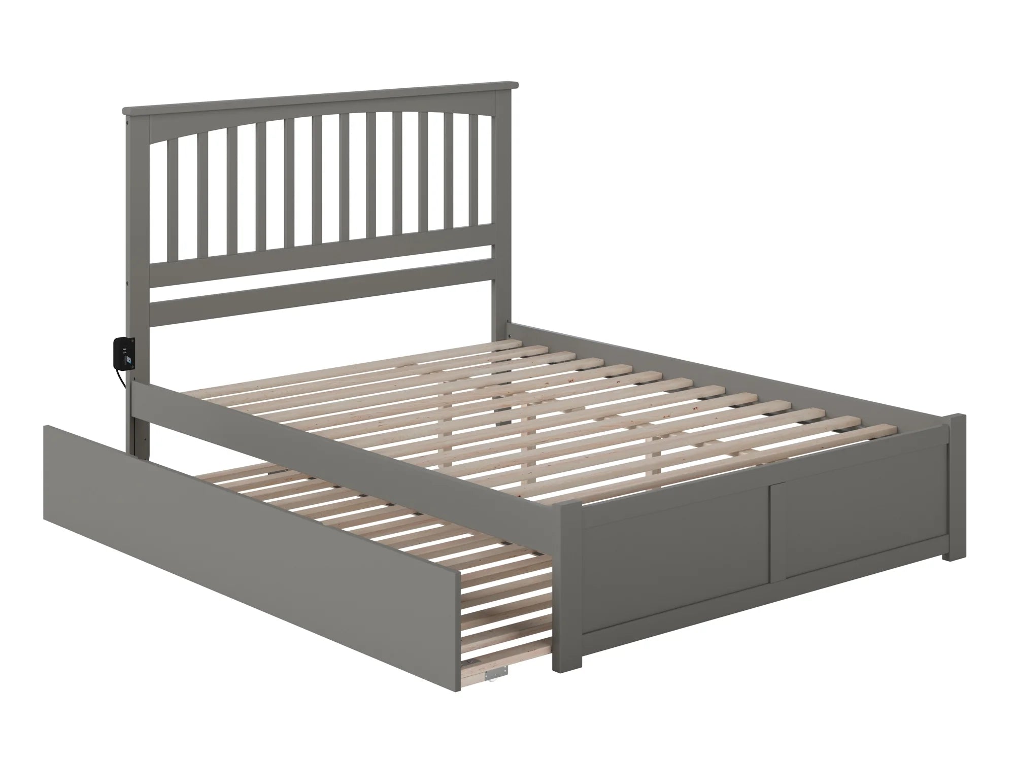 AFI Mission Queen Wood Platform Bed with Headboard Footboard & Twin XL Trundle, Grey