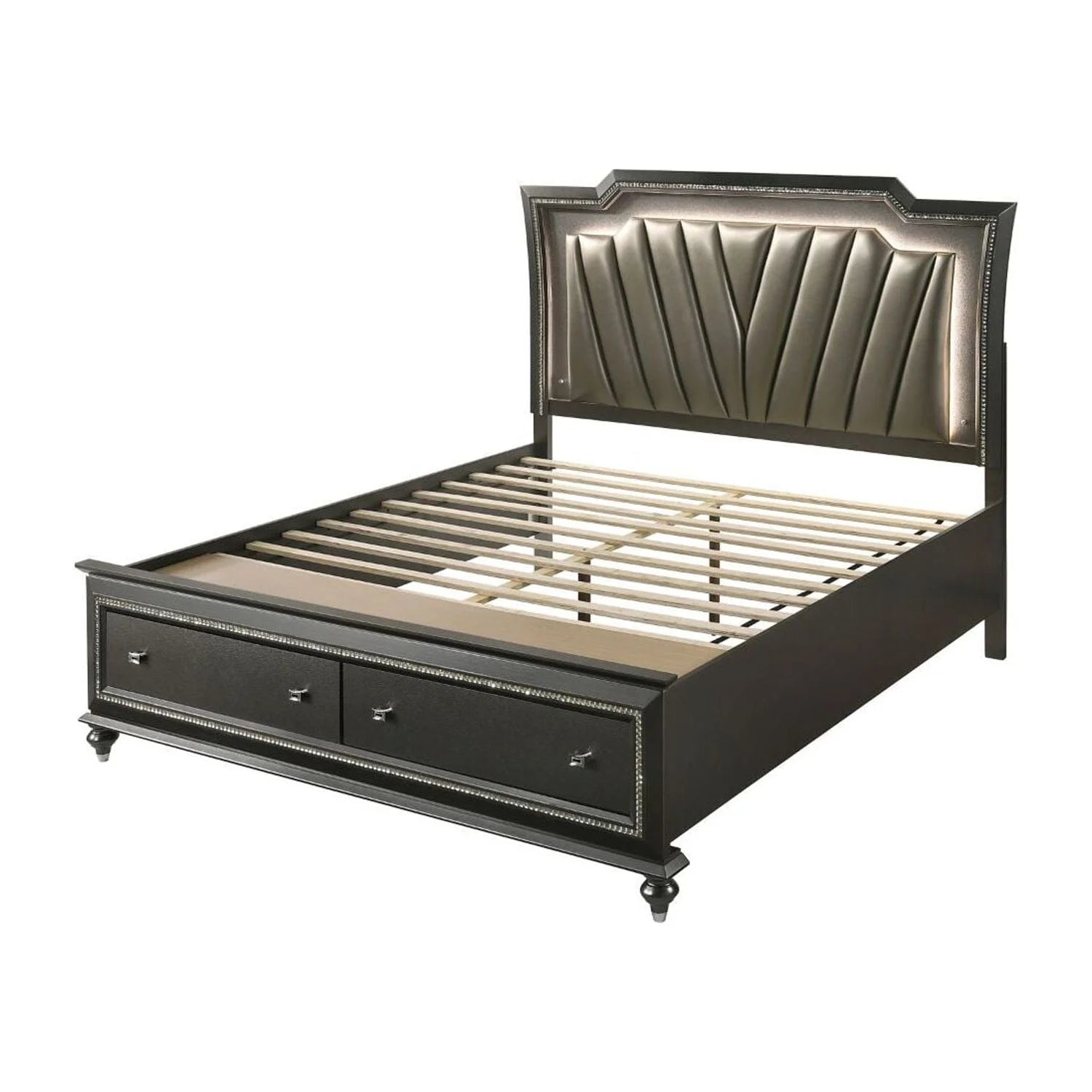 Acme Kaitlyn LED Headboard Bed in PU & Metallic Gray, Multiple Size