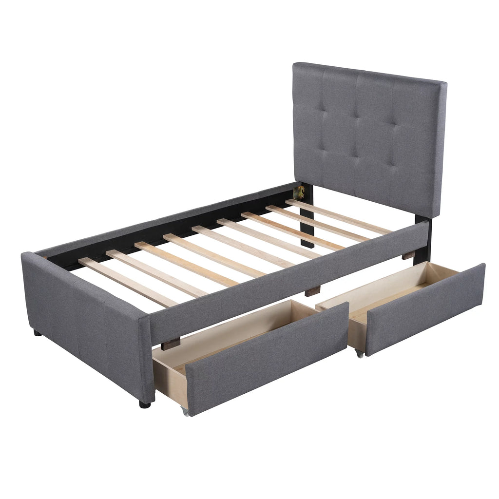 Bellemave Linen Upholstered Platform Bed With Headboard and Two Drawers, Twin