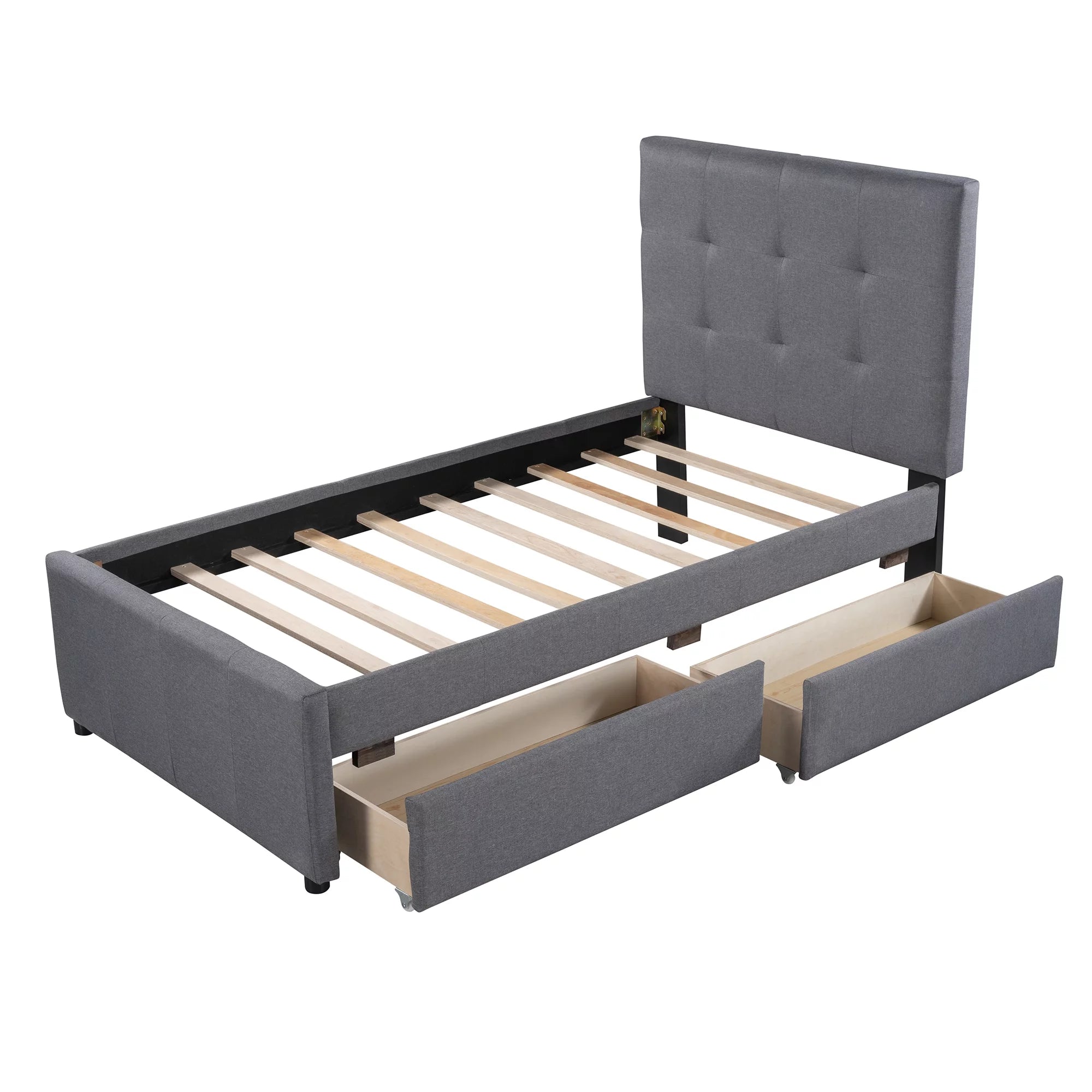 Bellemave Linen Upholstered Platform Bed With Headboard and Two Drawers, Twin