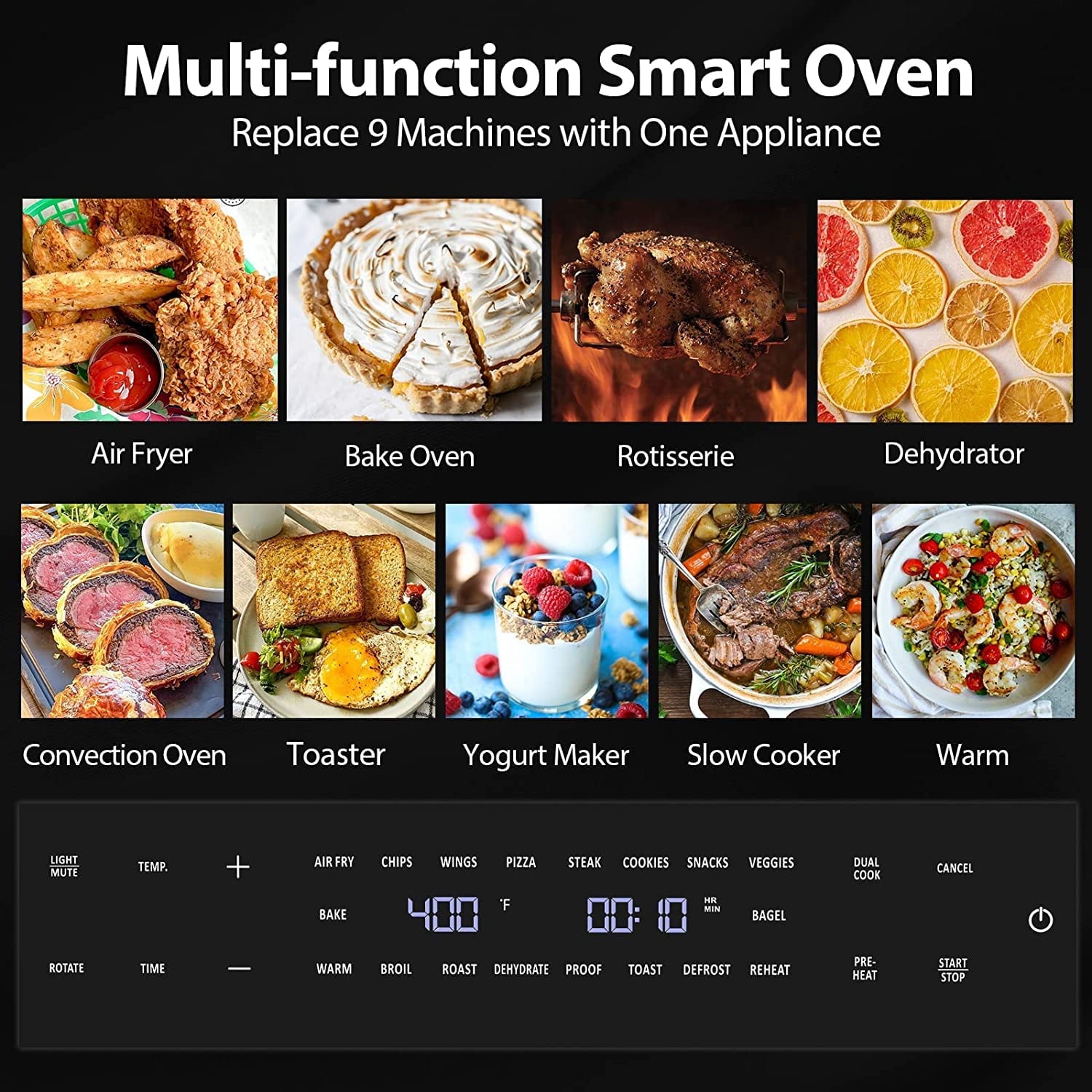 Beelicious 32 QT Large Air Fryer Ovens, Toast Oven with Rotisserie and Dehydrator, 19-in-1 Convection  Countertops Oven Combo, 6 Accessories