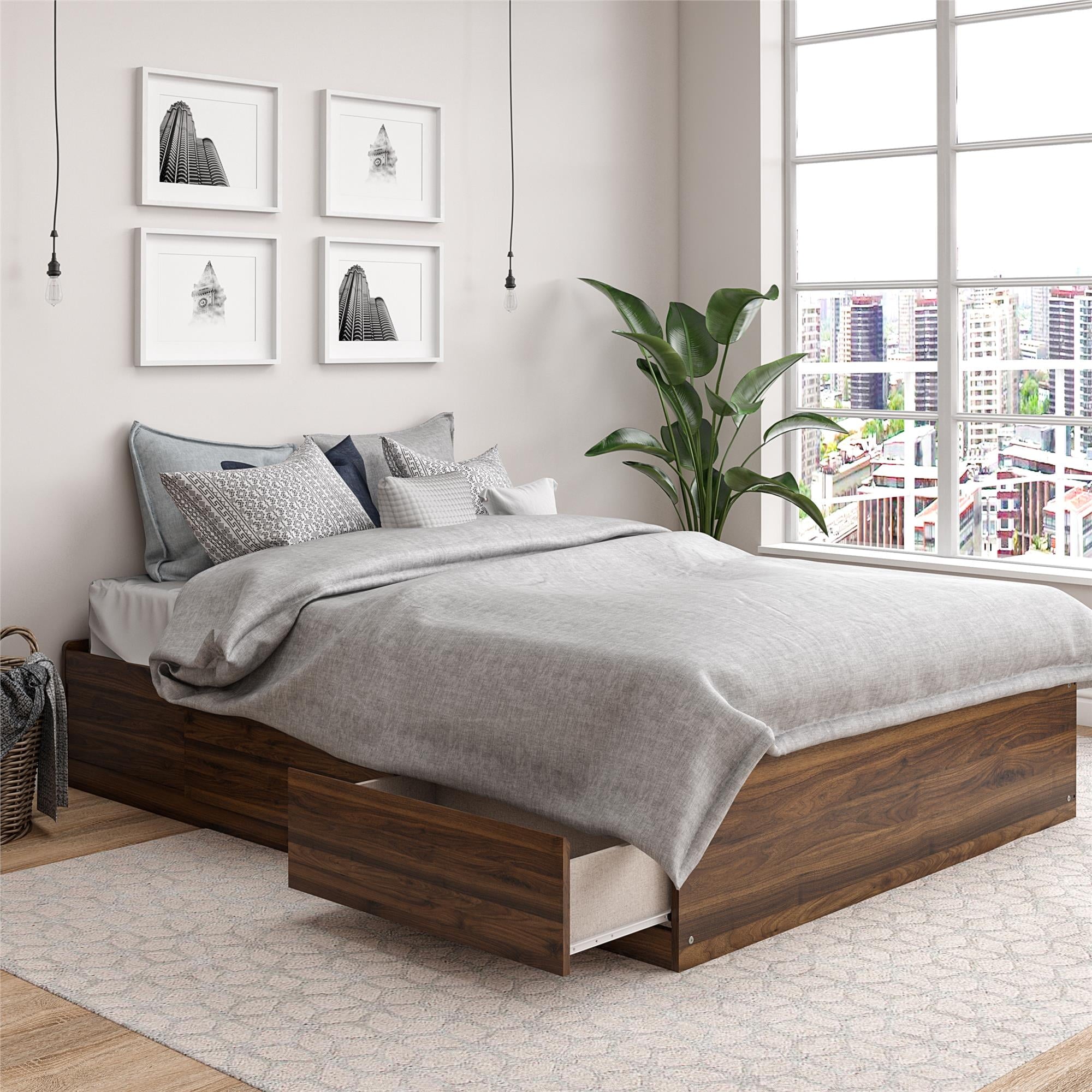 Ameriwood Home Twin Platform Bed with Drawers, Ivory Oak