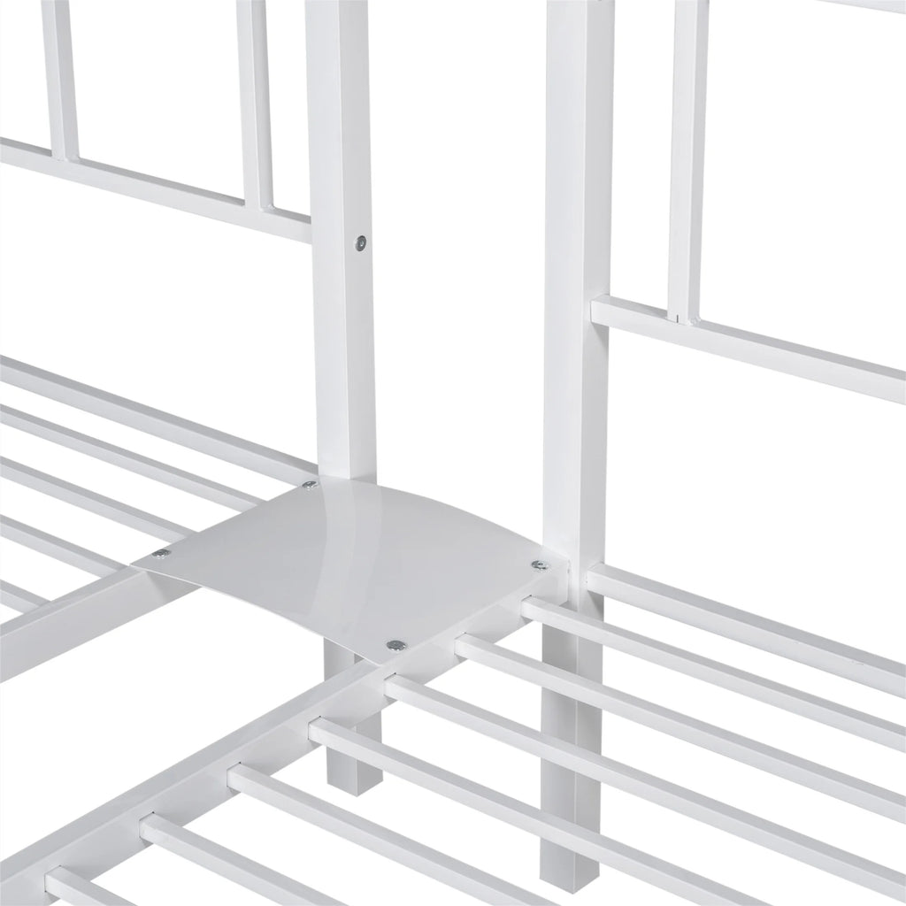 Aukfa Triple Bunk Bed, Convertible to 3 Twin Size Metal Bed Frame, Twin over Twin and Twin, White