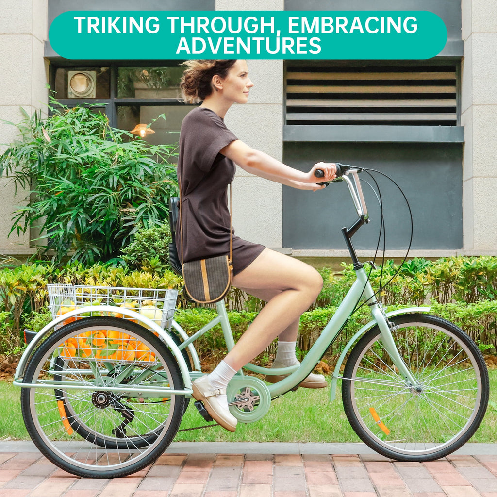 ARTUDATECH 7-Speed Adult Tricycle 24" Purple Three-Wheeled 3 Wheel Cruiser Bike with Seat and Rear Basket for Shopping,Commuting,Camping