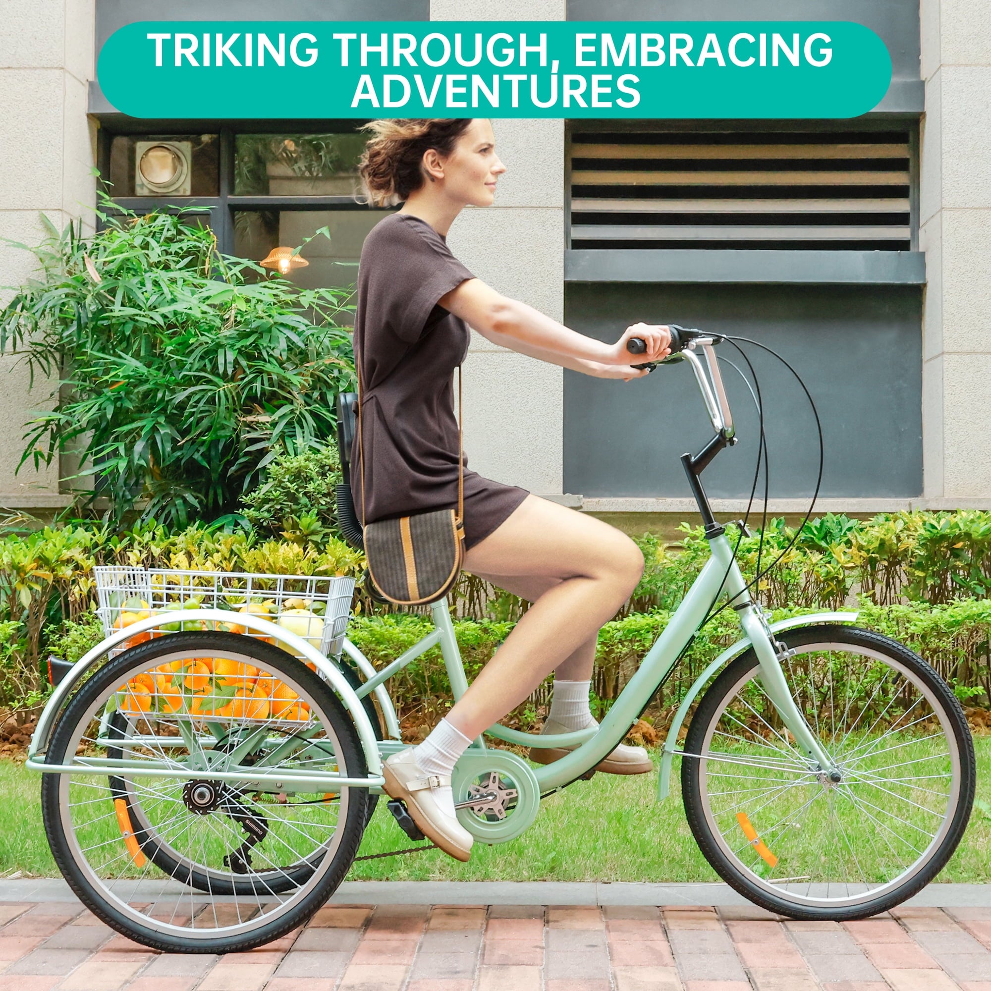 ARTUDATECH 7-Speed Adult Tricycle 24" Purple Three-Wheeled 3 Wheel Cruiser Bike with Seat and Rear Basket for Shopping,Commuting,Camping