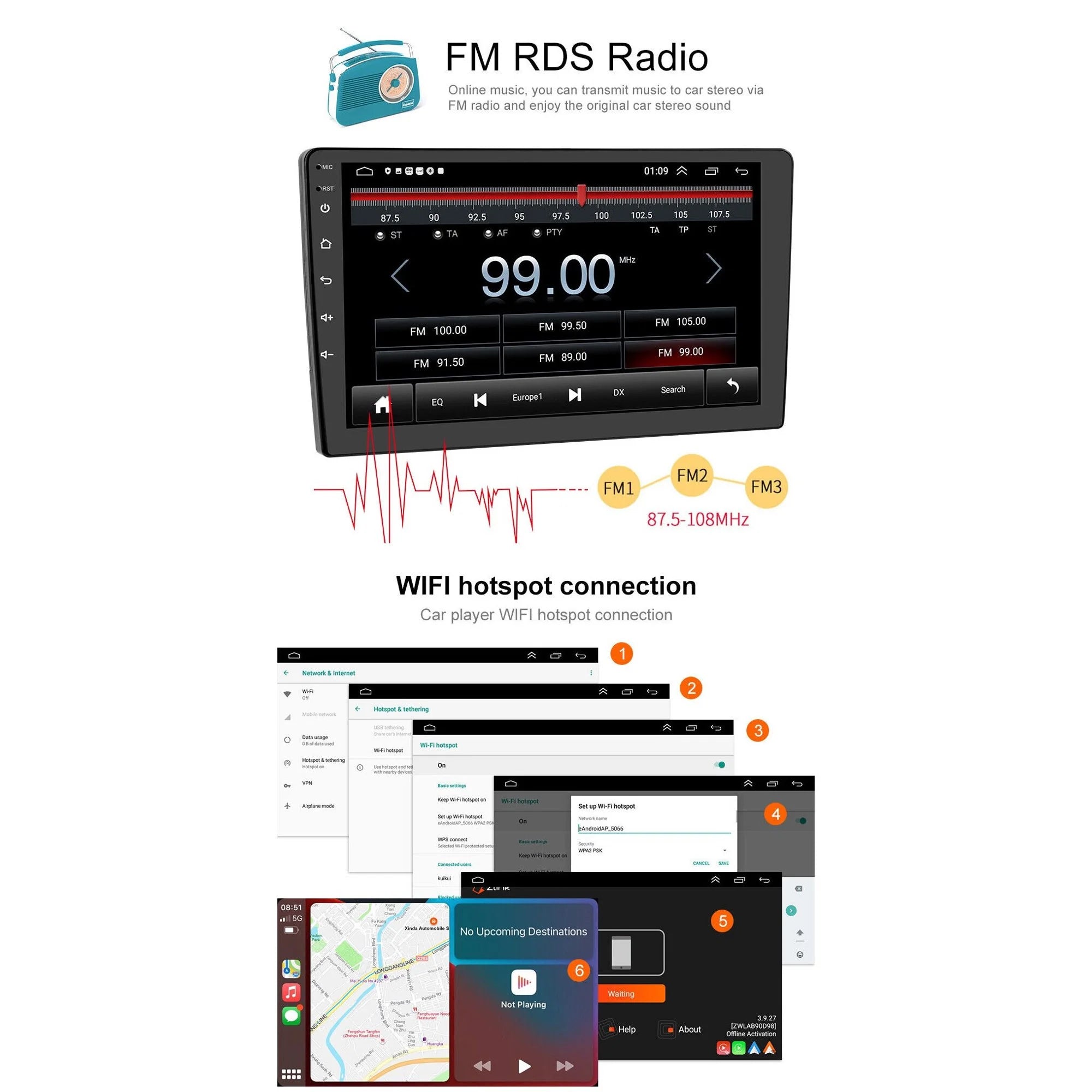 2+32G Android Radio Stereo fit 2007-2012 Toyota Yaris 9" 1280*720 HD in-Dash GPS Navigation CarPlay Android Auto