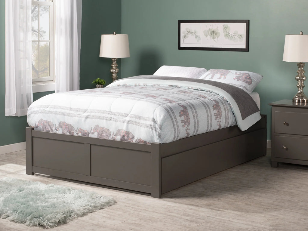 AFI Concord Queen Platform Solid Wood Panel Bed with Trundle in Gray