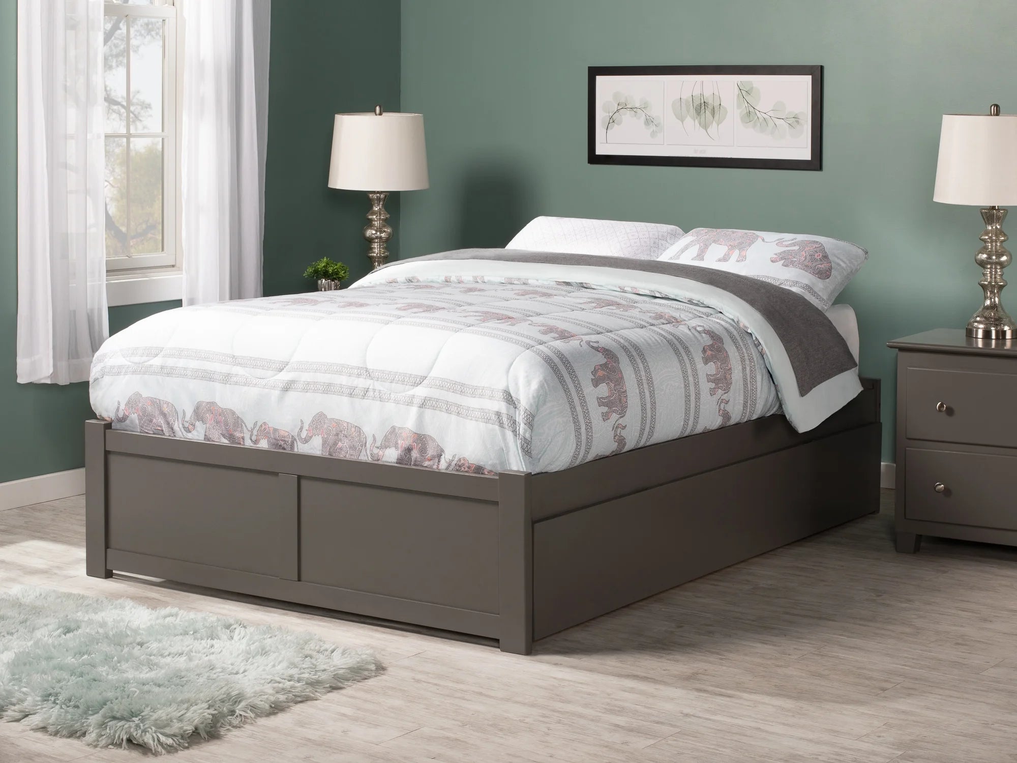 AFI Concord Queen Platform Solid Wood Panel Bed with Trundle in Gray