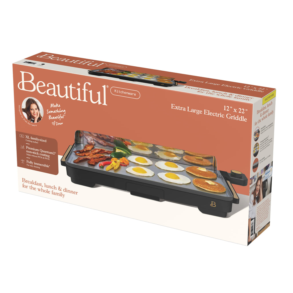 Beautiful XL Electric Griddle 12" x 22"- Non-Stick, White Icing by Drew Barrymore