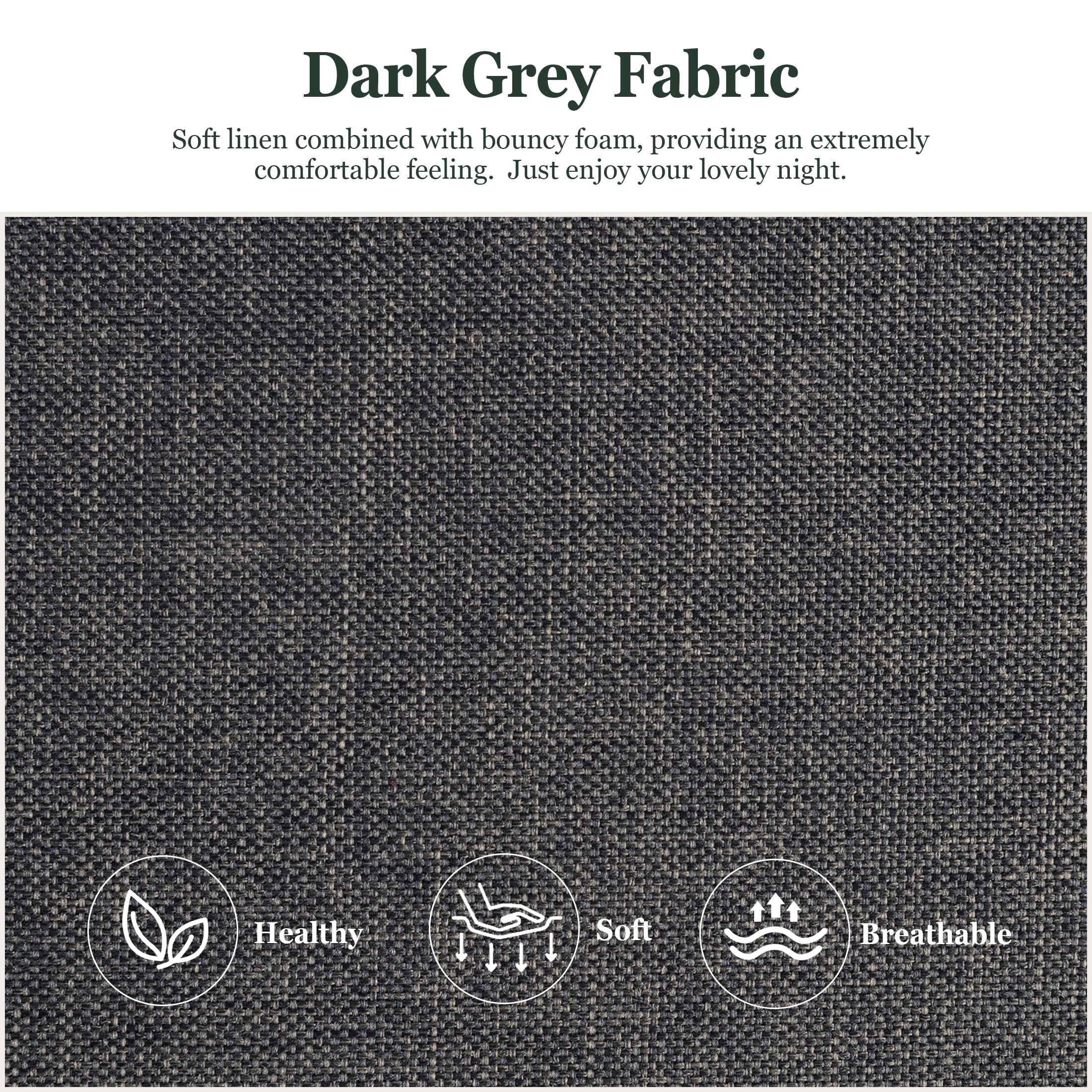 Amolife Queen Size Upholstered Platform Bed Frame with 3 Storage Drawers and Wooden Slats, Dark Gray