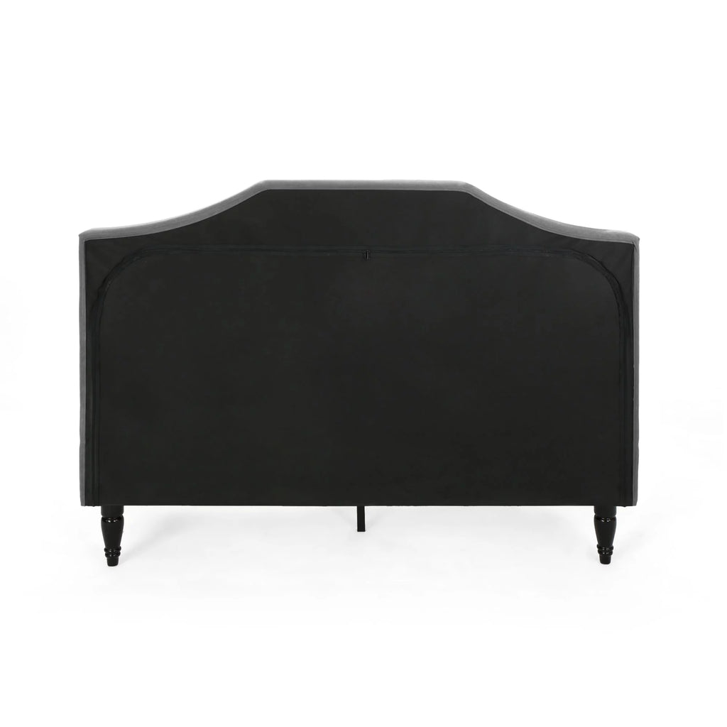 85.5" Charcoal Gray and Brown Contemporary Button Tufted Queen Size Bed Frame