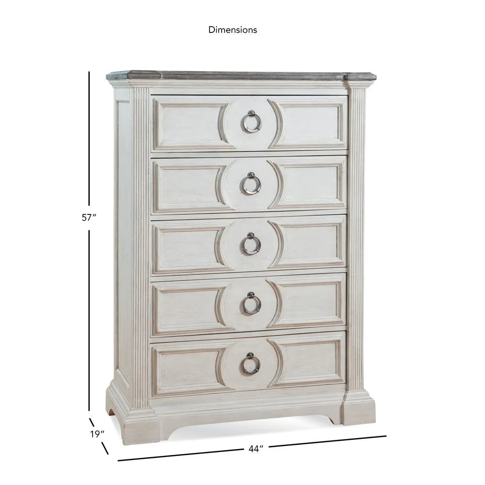 American Woodcrafters Brighten Distressed Antique White Wood 5-Drawer Chest
