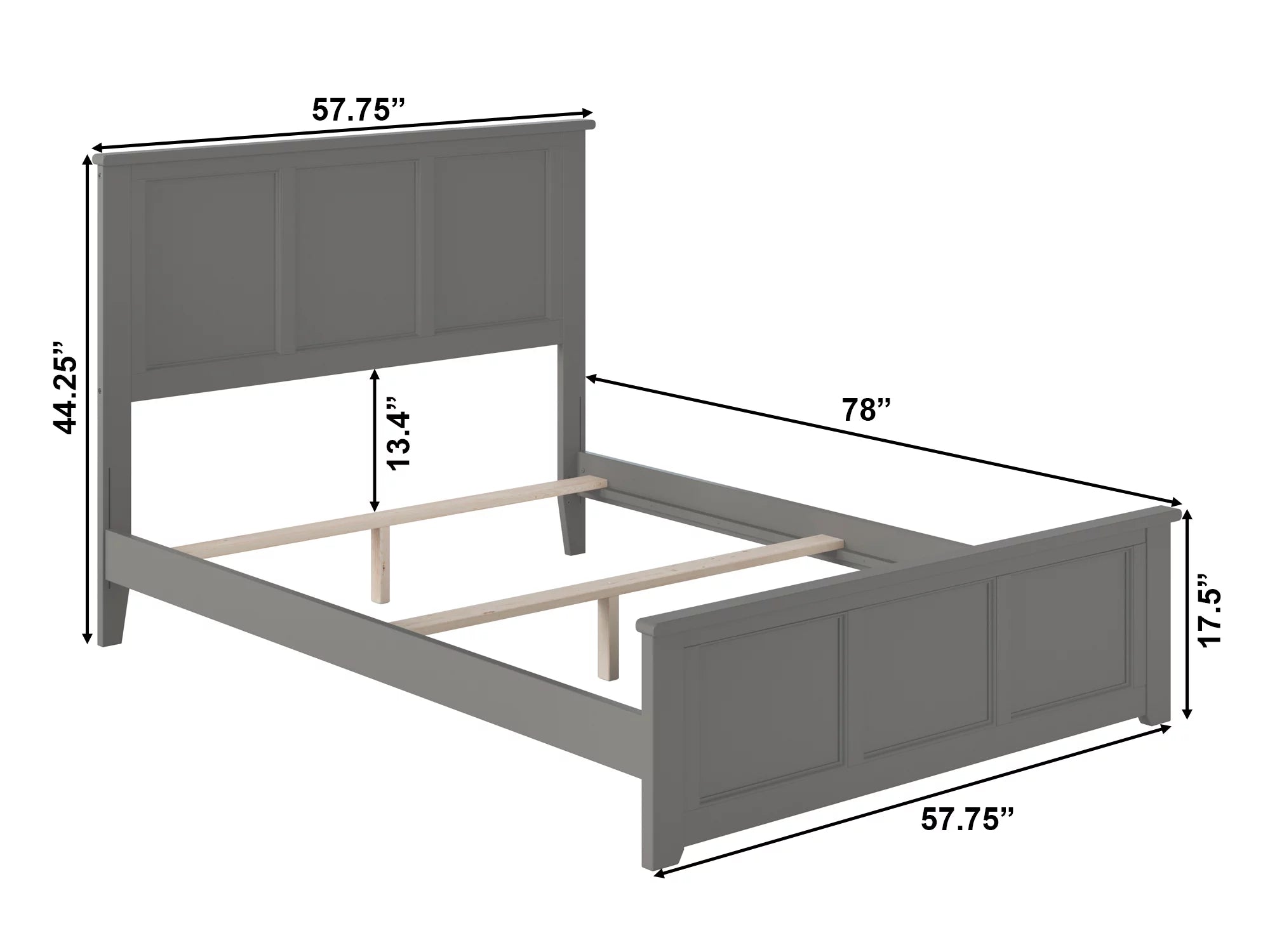 AFI Madison Full Solid Wood Traditional Bed with Matching Headboard Footboard Set in Grey