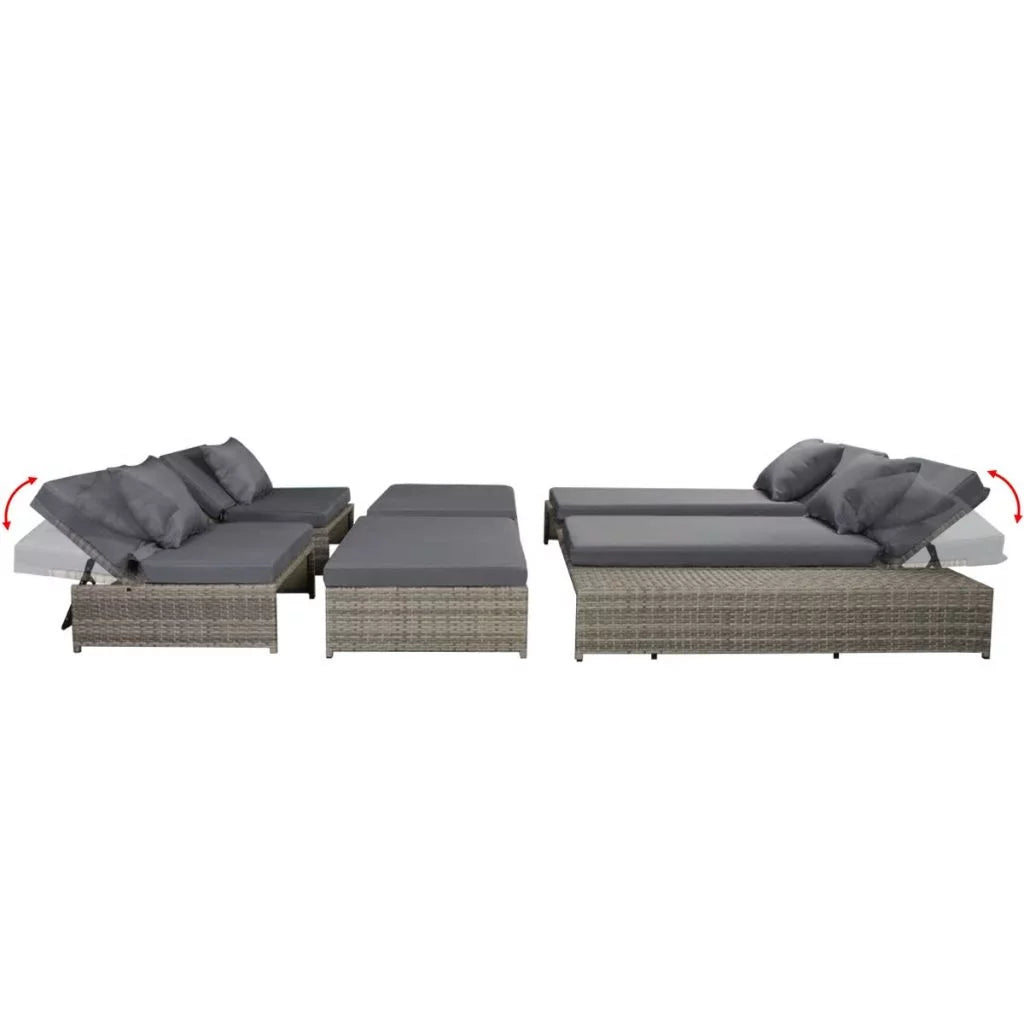 Anself 15 Pieces Adjustable Outdoor Lounge Set Garden or Patio as Double Daybed Poly Rattan Gray 82.7inch x 55.1inch x 9.1inch/24.8inch (L x W x H)