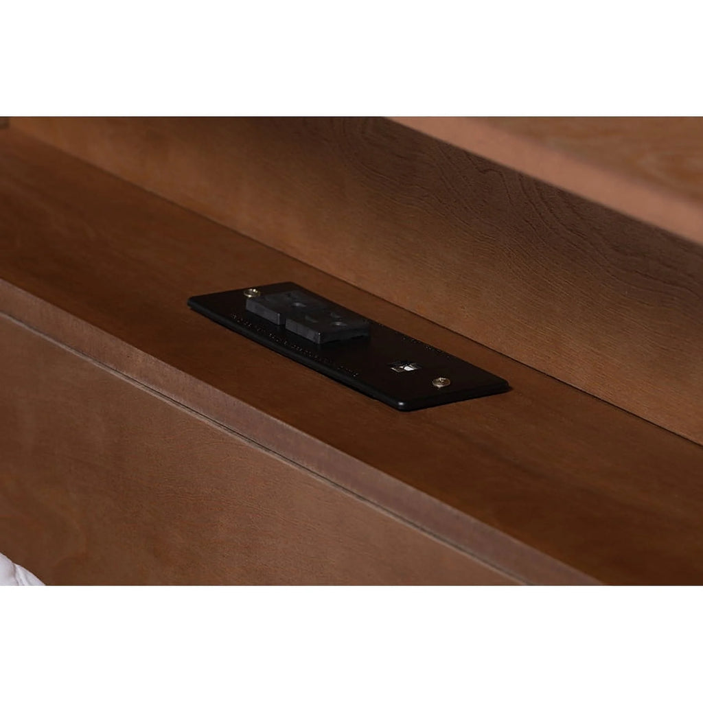 Baxton Studio Harper Mid-Century Modern Transitional Walnut Brown Finished Wood Full Size Platform Bed with Charging