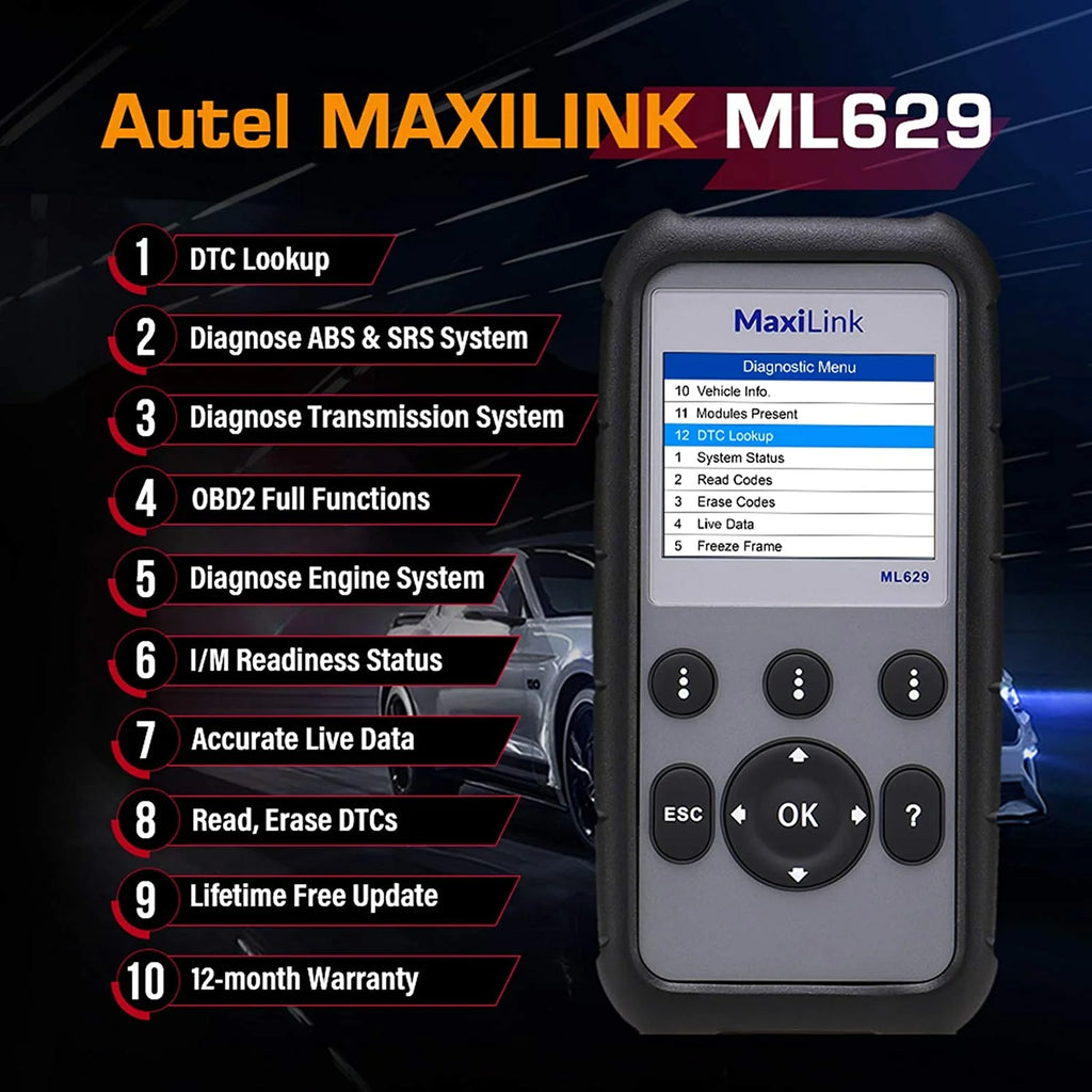 Autel Scanner ML629 Car Diagnostic Scan Tool ABS SRS Engine Transmission Diagnoses