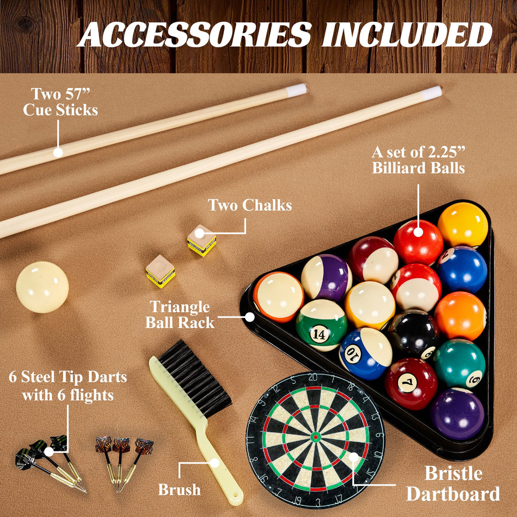 Barrington Billiards 90" Ball and Claw Leg Pool Table with Cue Rack, Dartboard Set, Burgundy, New