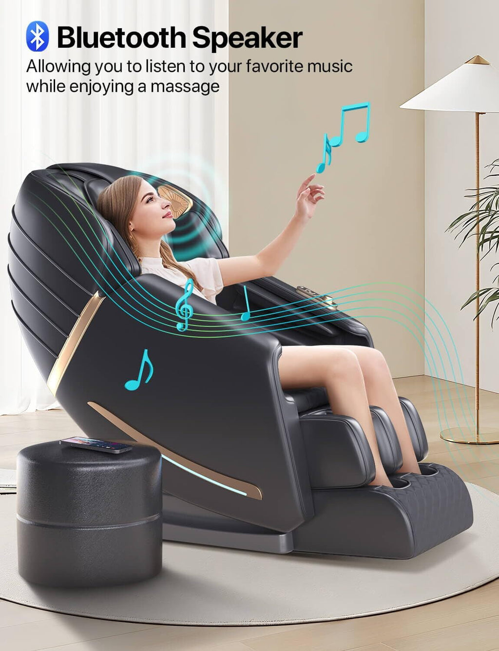 ALLJOY Massage Chair, Full Body Zero Gravity Recliner with Heating, Bluetooth Speaker, Touch Screen, Foot Rollers（Black）