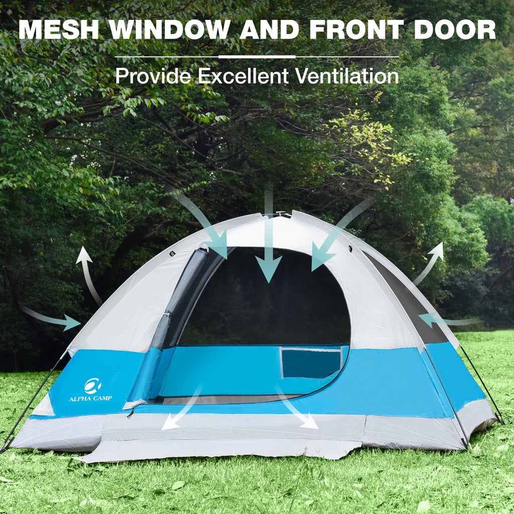 Alpha Camper 2-Person Camping Dome Tent Waterproof Portable Tent with Carry Bag, Blue