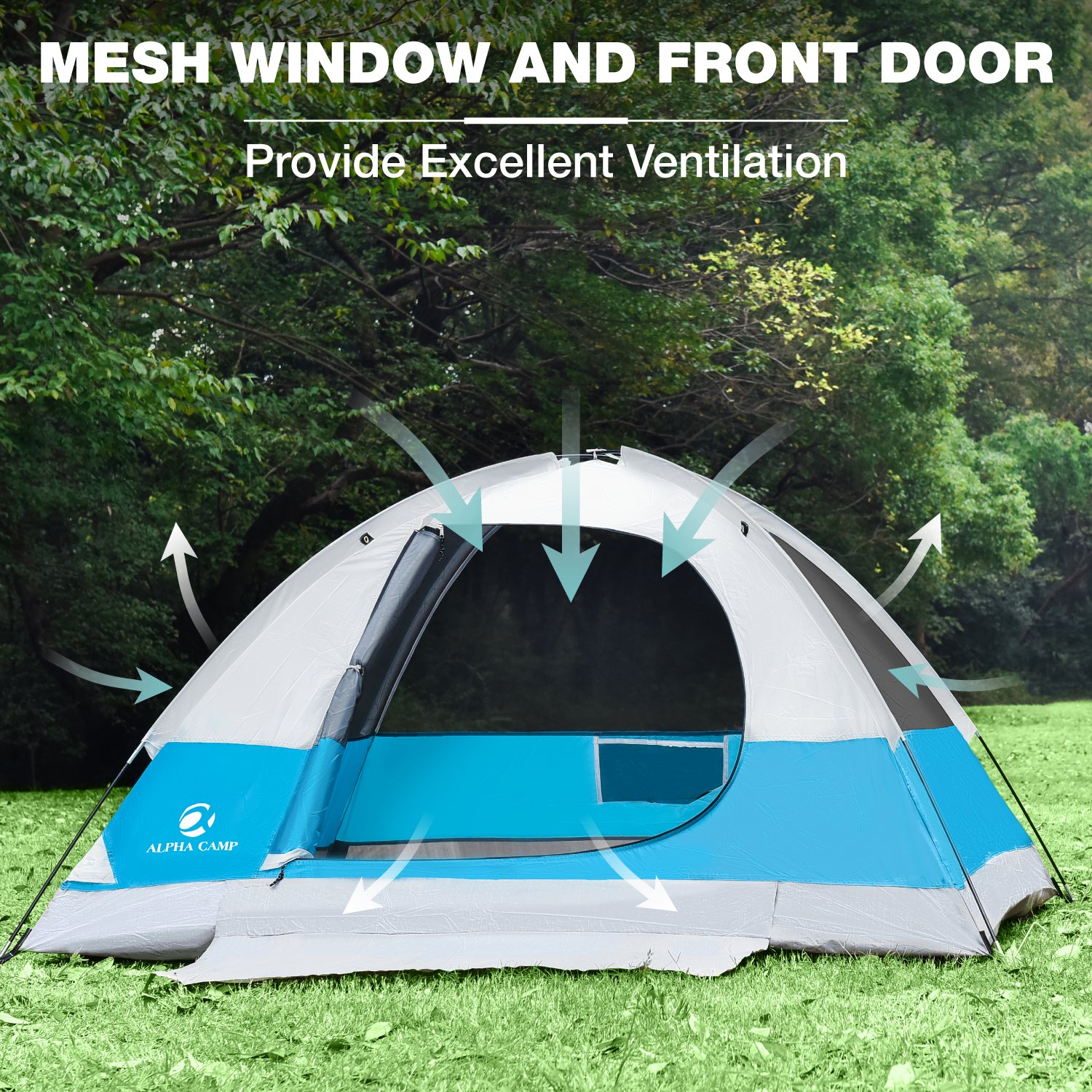 Alpha Camper 2-Person Camping Dome Tent Waterproof Portable Tent with Carry Bag, Blue