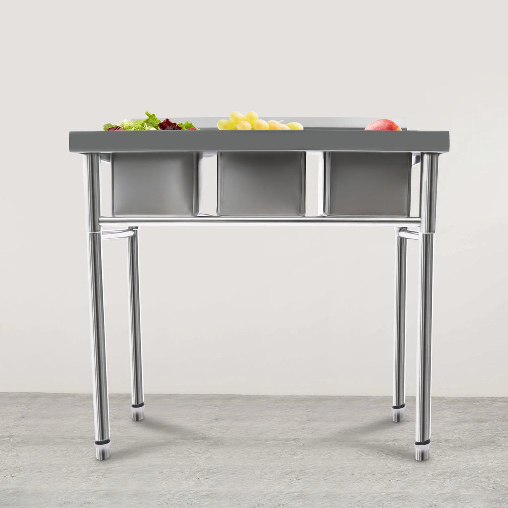 Aiqidi 3 Compartment Freestanding Stainless Steel Utility Sink Commercial Restaurant Kitchen Sink Basin Laundry Sink with 3 Drains