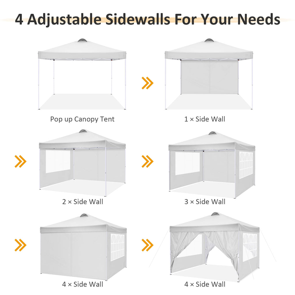 10'x10' EZ Pop Up Canopy with Top Vent, Large Commercial Tent, Waterproof and Sunproof with 4 Removable Sidewalls, Suitable for Weddings come with 4 Sandbags (Black)