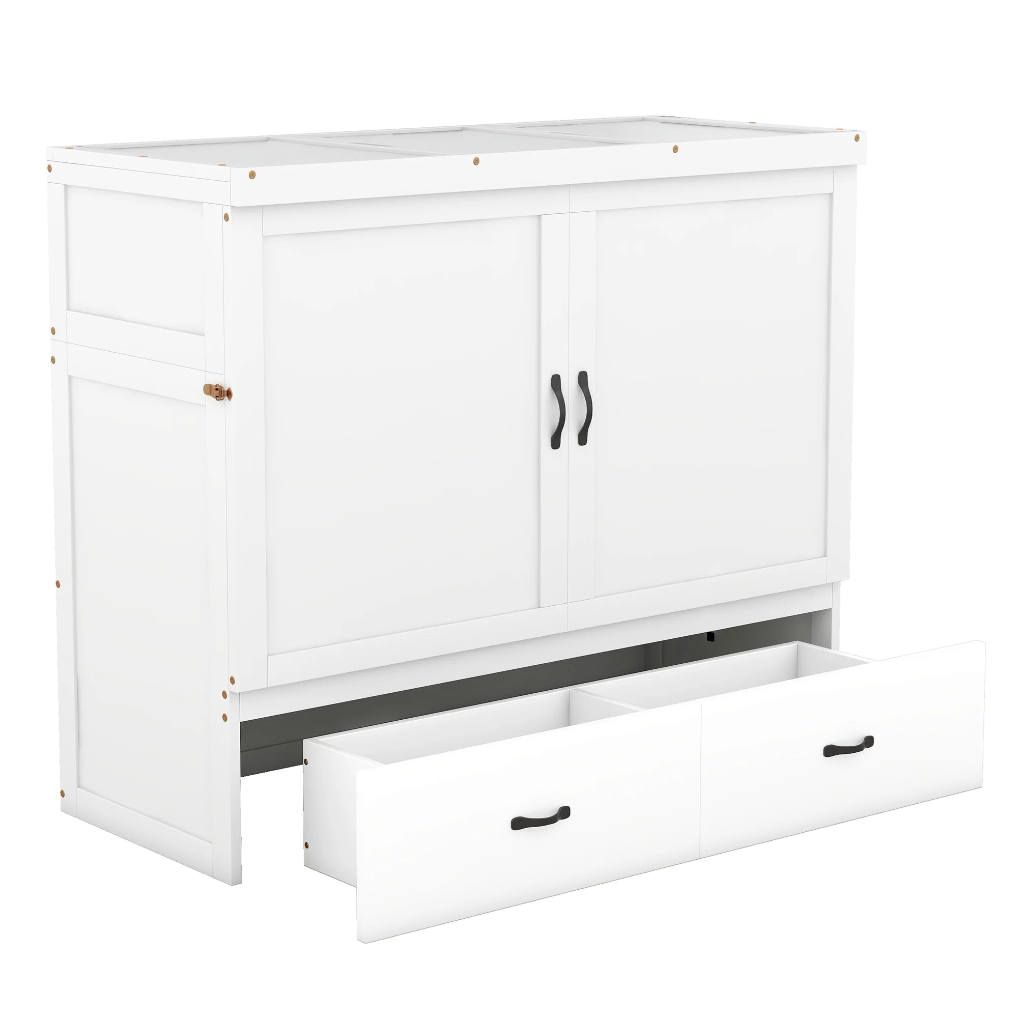 Bed Frame Wood Platform Bed with USB Port and a Large Drawer, Headboard and Guardrail, Wood Slat Support Bedframe No Box Spring Need Mattress Foundation(White, Full)