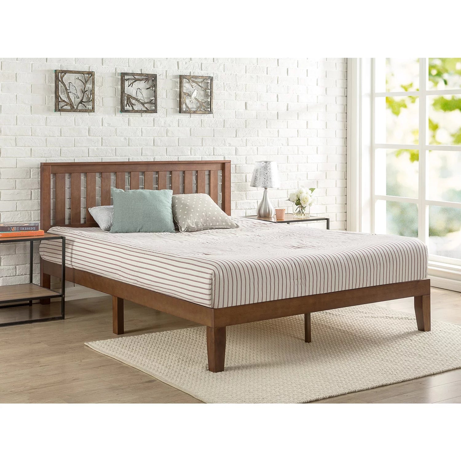 Antique Espresso Solid Wood Platform Bed with Headboard