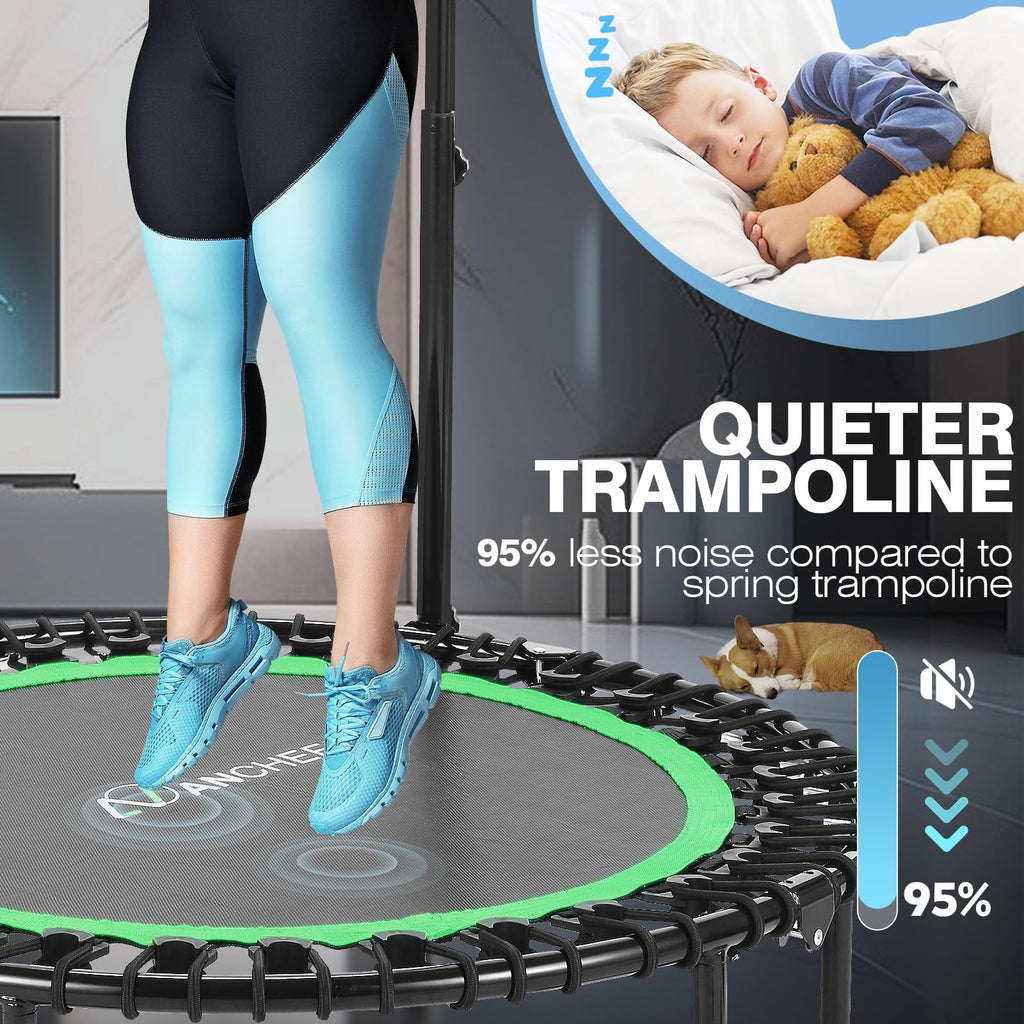 ANCHEER 40" Foldable Mini Trampoline with Bungees, Fitness Trampoline Workout Max Load 450lbs, Adjustable Foam Handle, Indoor Exercise Trampoline, Green