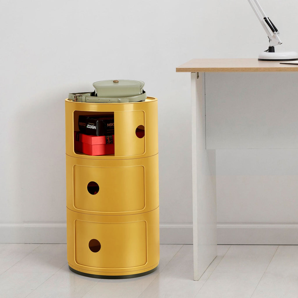 3 Drawer Sliding Barrel Modern Bedroom Nightstand, White